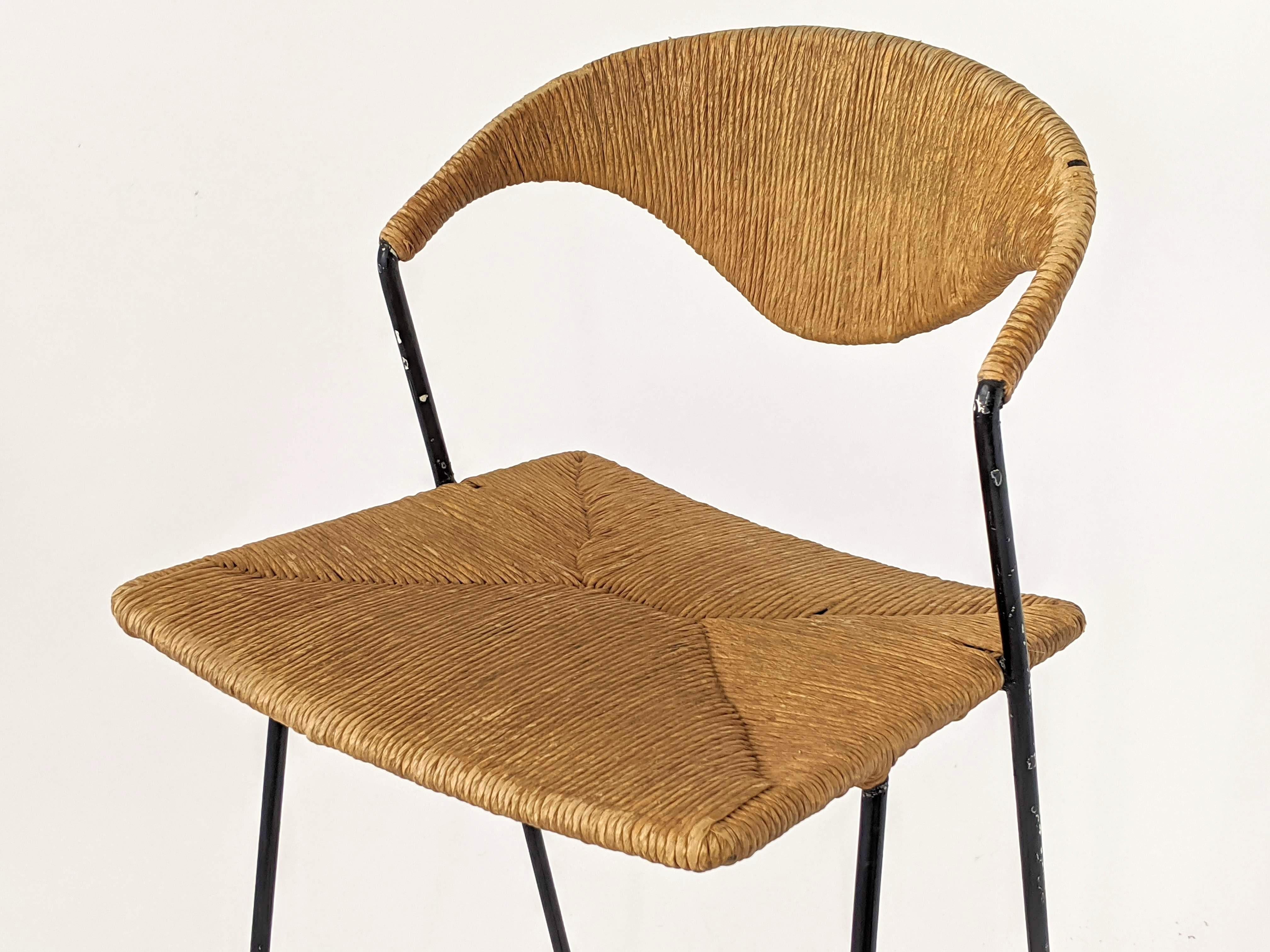 1950s Arthur Umanoff Wicker & Steel Rod High Chair, USA For Sale 2