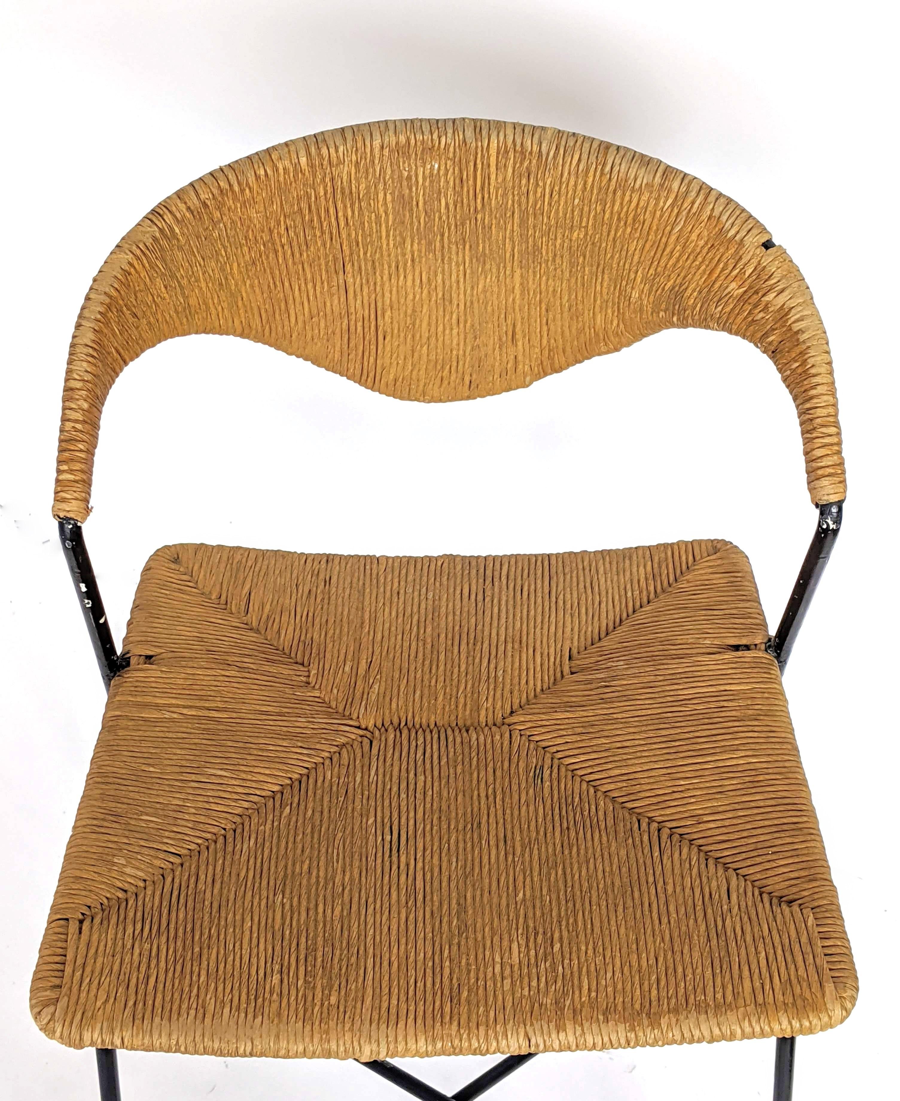 1950s Arthur Umanoff Wicker & Steel Rod High Chair, USA For Sale 3