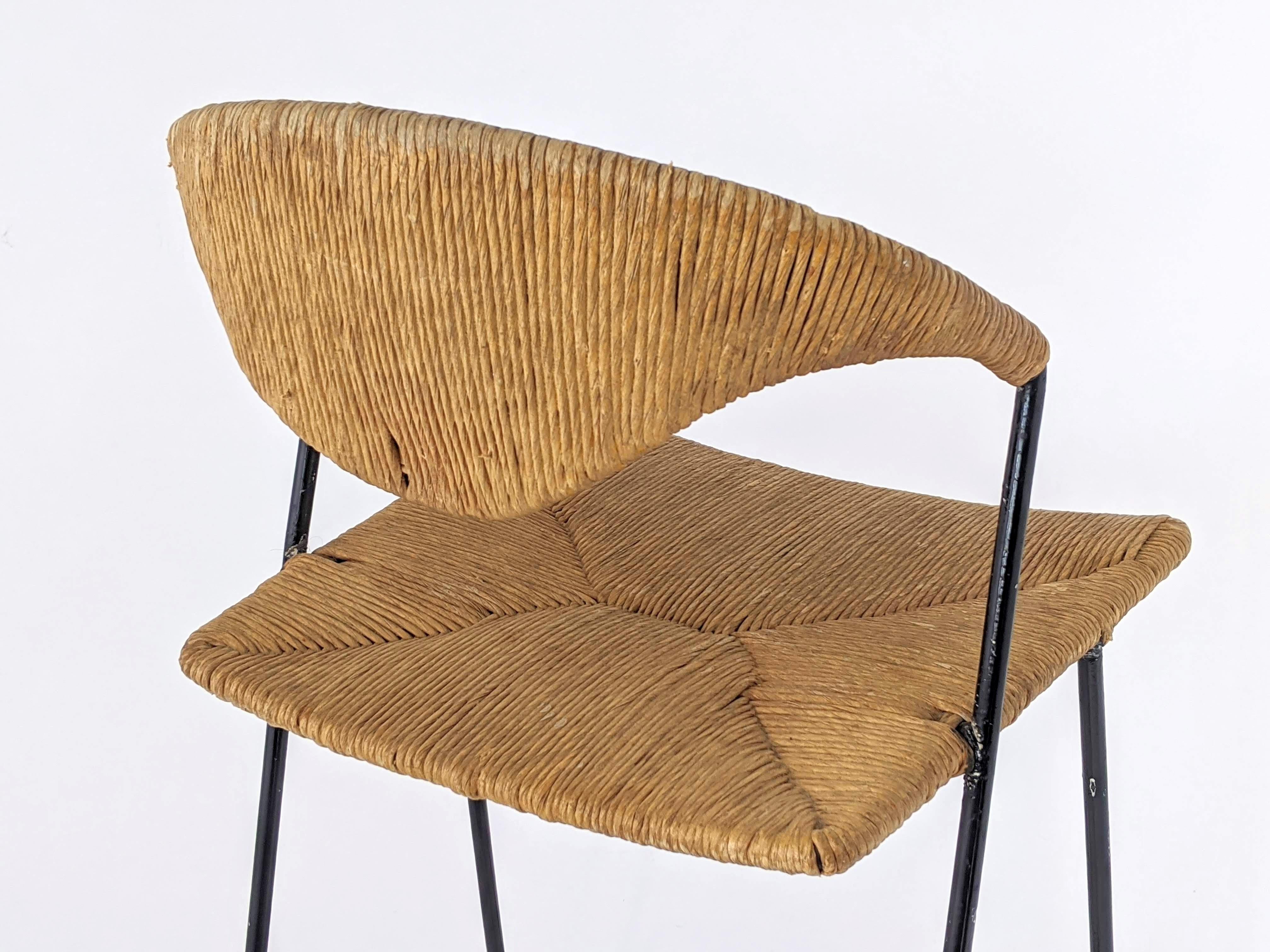 1950s Arthur Umanoff Wicker & Steel Rod High Chair, USA For Sale 4