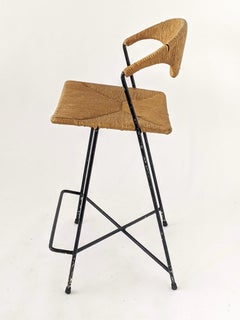 1950s Arthur Umanoff Wicker & Steel Rod High Chair, USA