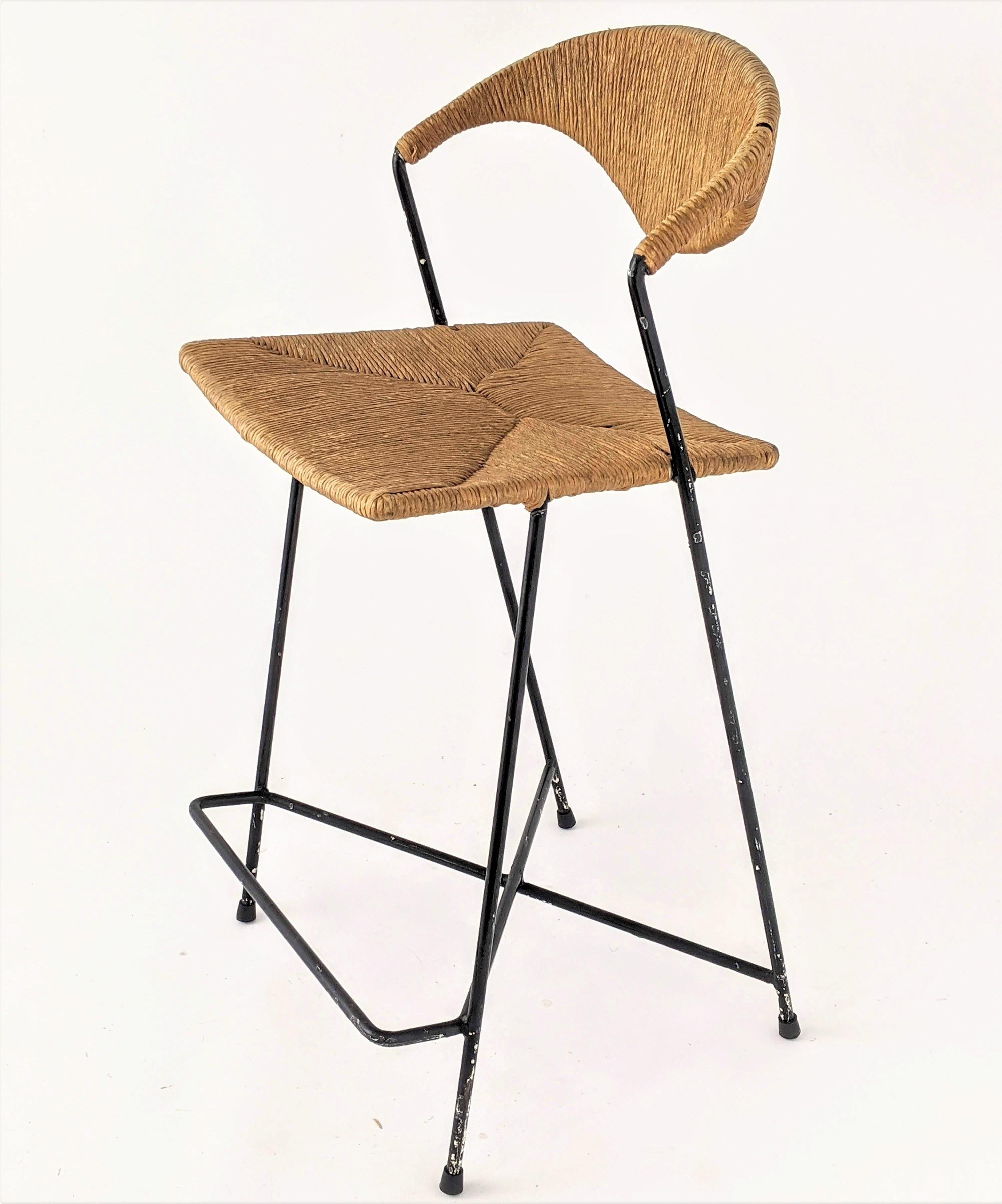 1950s Arthur Umanoff Wicker & Steel Rod High Chair, USA For Sale 11