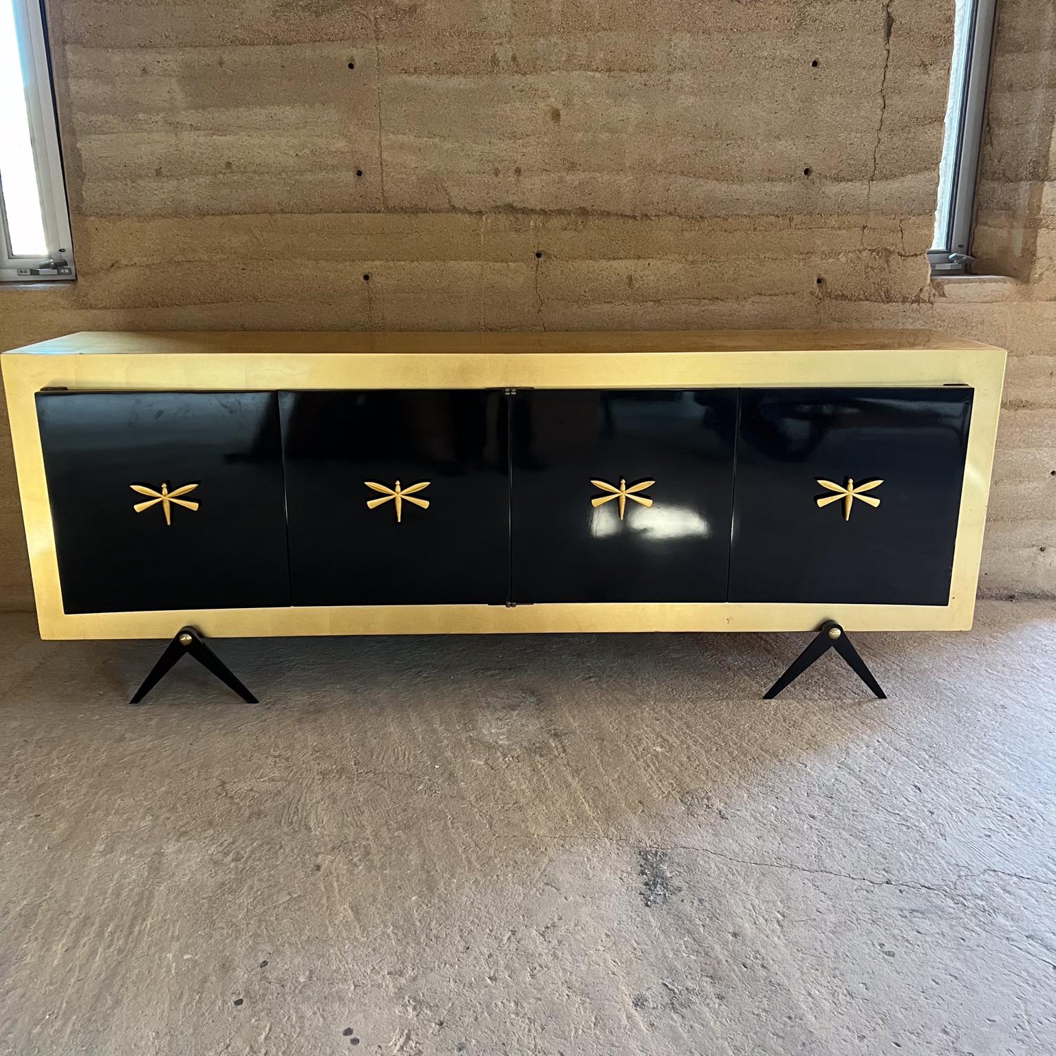 Mexican 1950s Arturo Pani Black Dragonfly Credenza with Gold Leaf For Sale