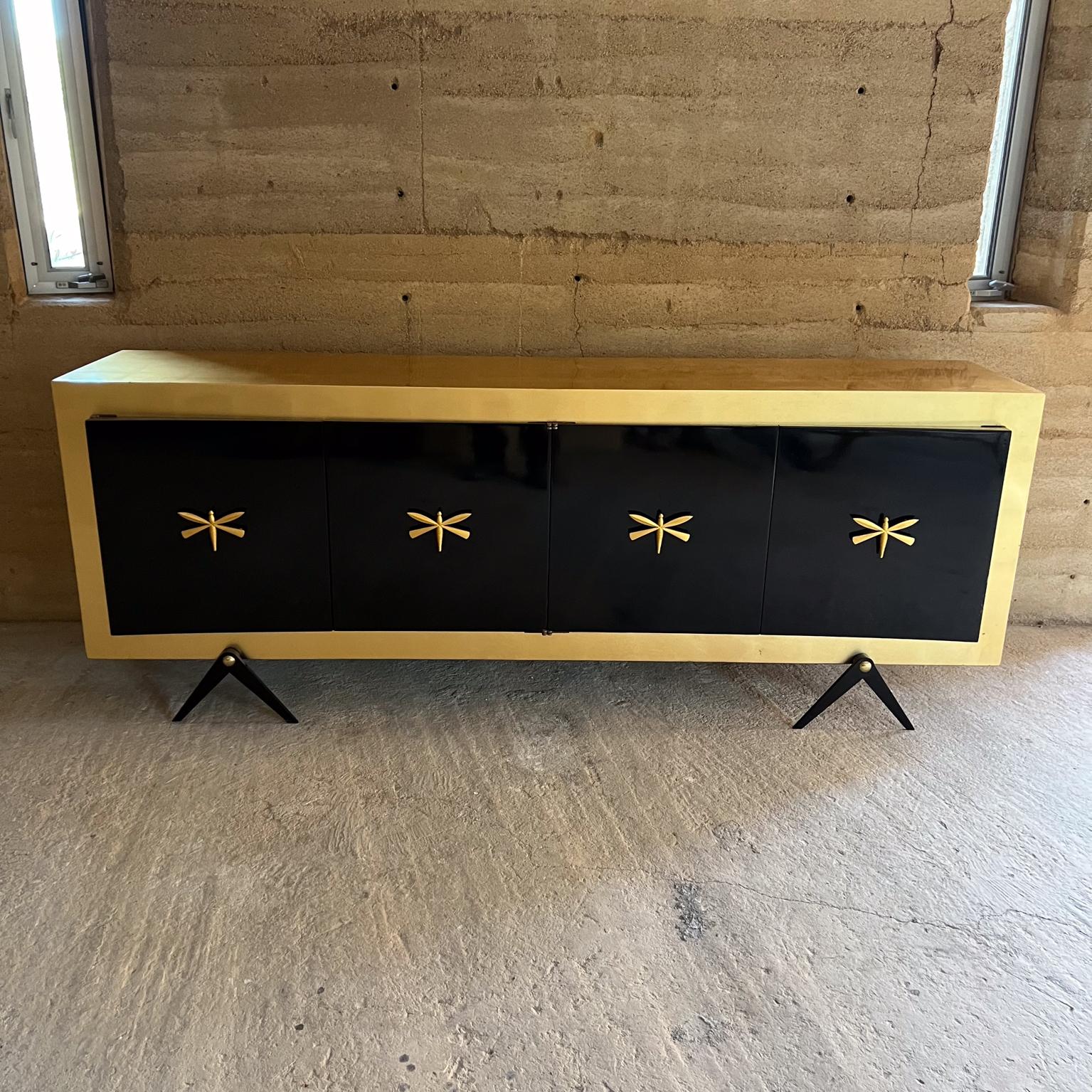 Mid-Century Modern 1950s Arturo Pani Black Dragonfly Credenza with Gold Leaf For Sale