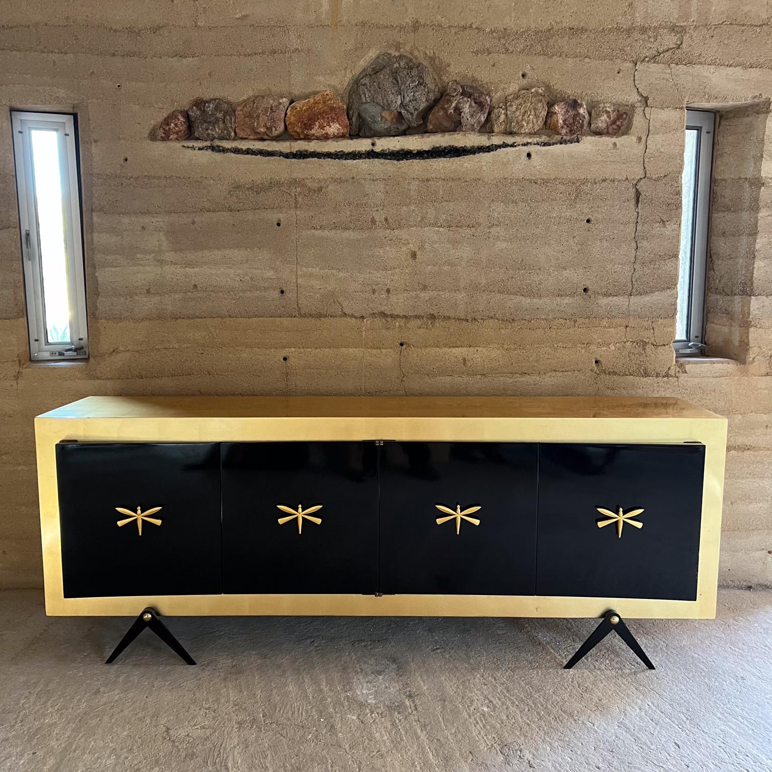 Mid-20th Century 1950s Arturo Pani Black Dragonfly Credenza with Gold Leaf For Sale