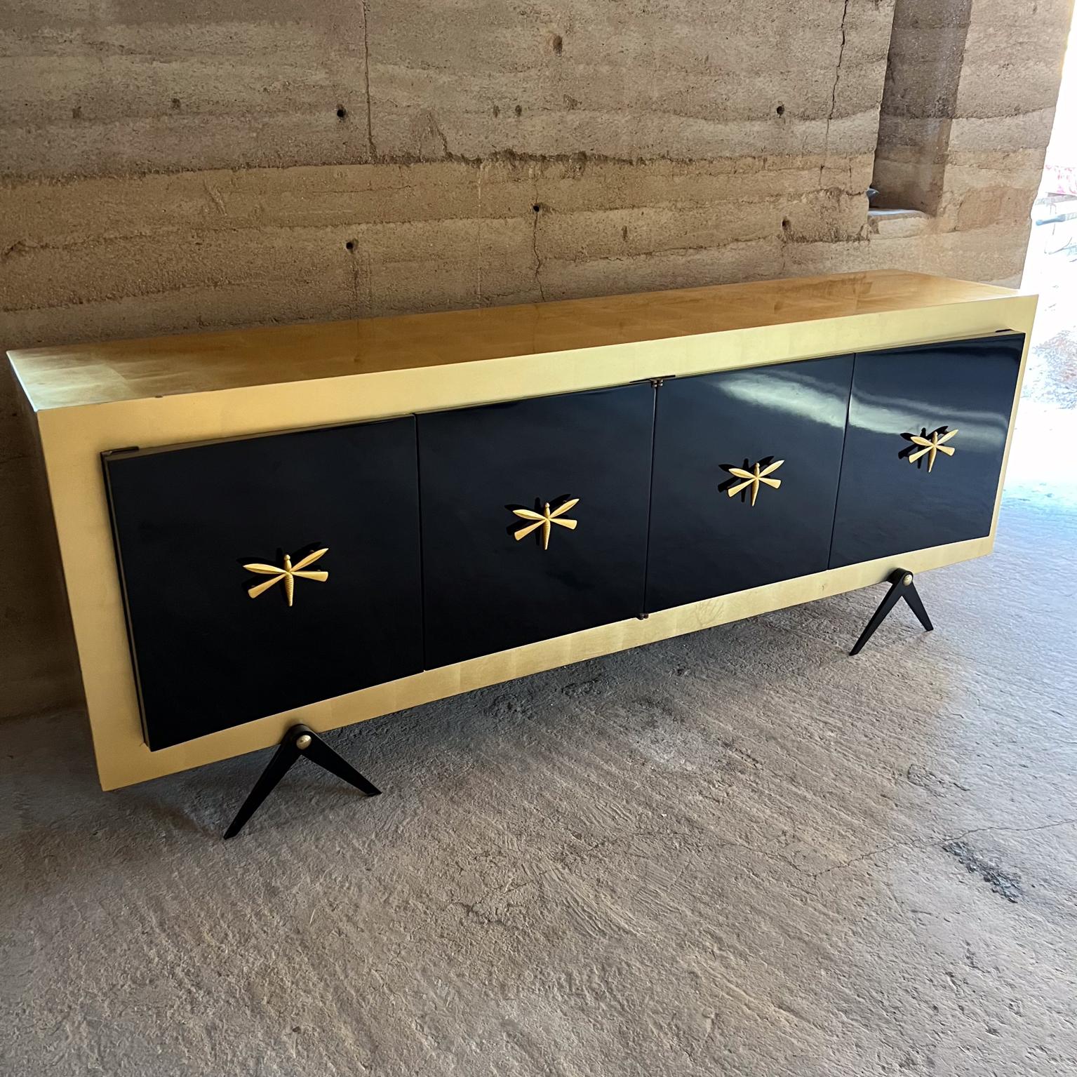 1950s Arturo Pani Black Dragonfly Credenza with Gold Leaf For Sale 1