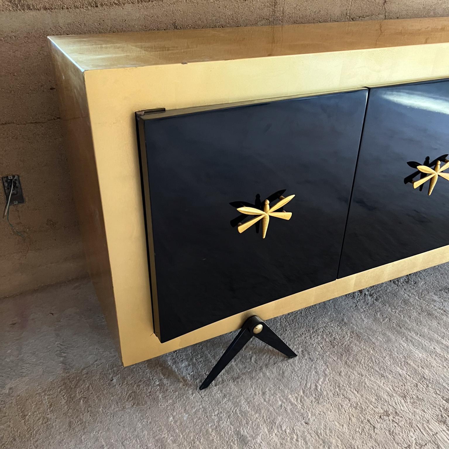1950s Arturo Pani Black Dragonfly Credenza with Gold Leaf For Sale 2