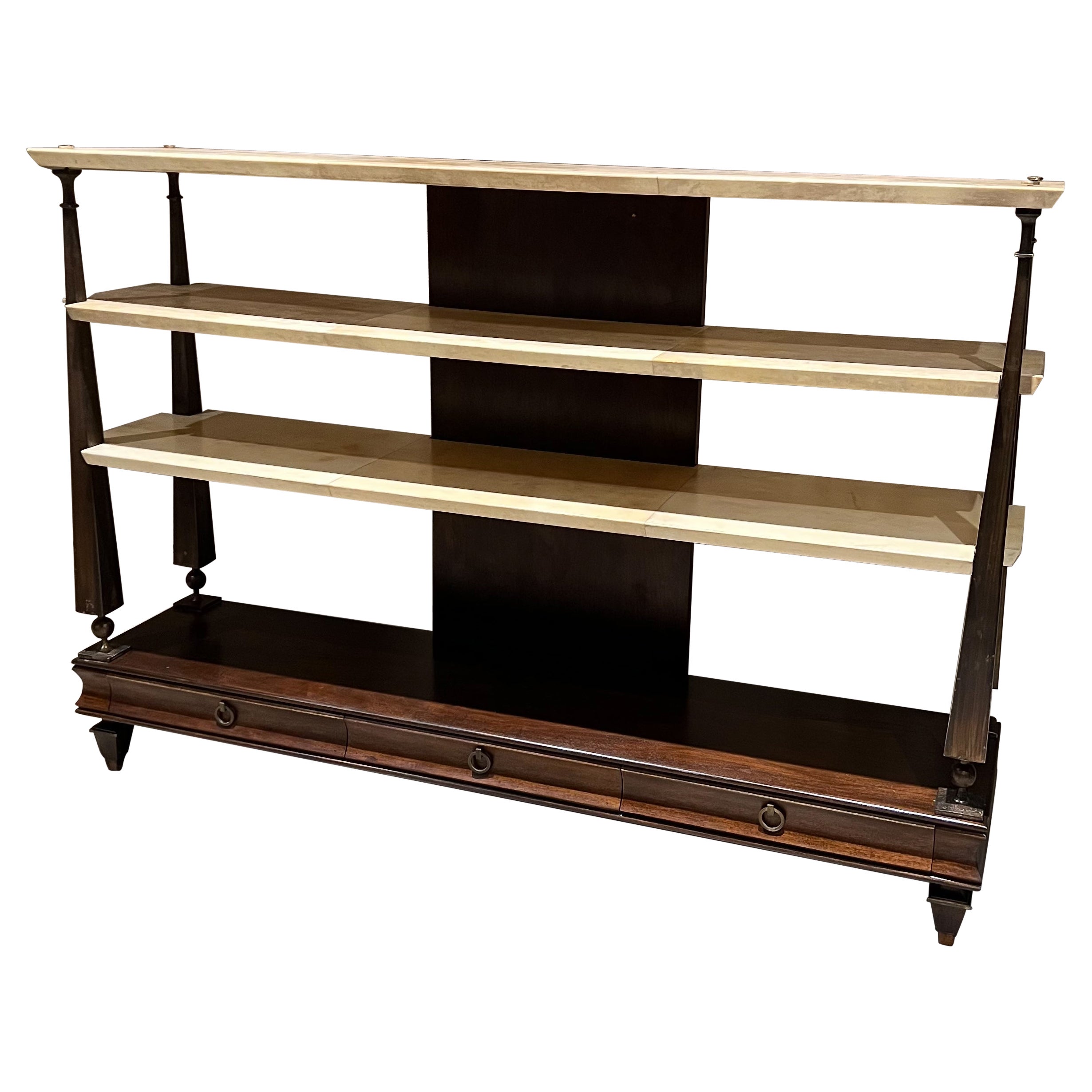 1950s Arturo Pani Bookcase Mahogany Goatskin Bronze Mexico City