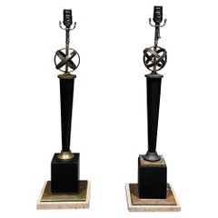 1950s Arturo Pani Bronze Armillary Table Lamps Mexico City