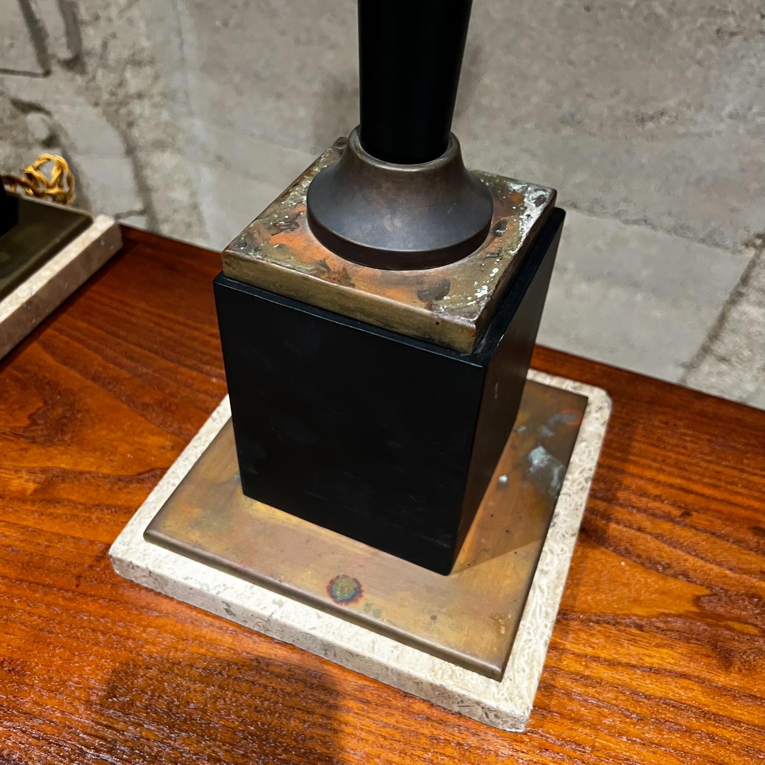 1950s Arturo Pani Bronze on Travertine Table Lamps Mexico City For Sale 1