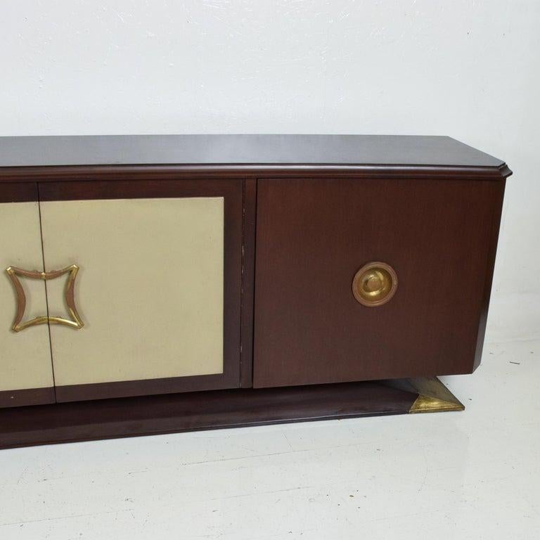 Mexican 1950s Arturo Pani Credenza Cabinet Mahogany Leather and Brass Mexico For Sale