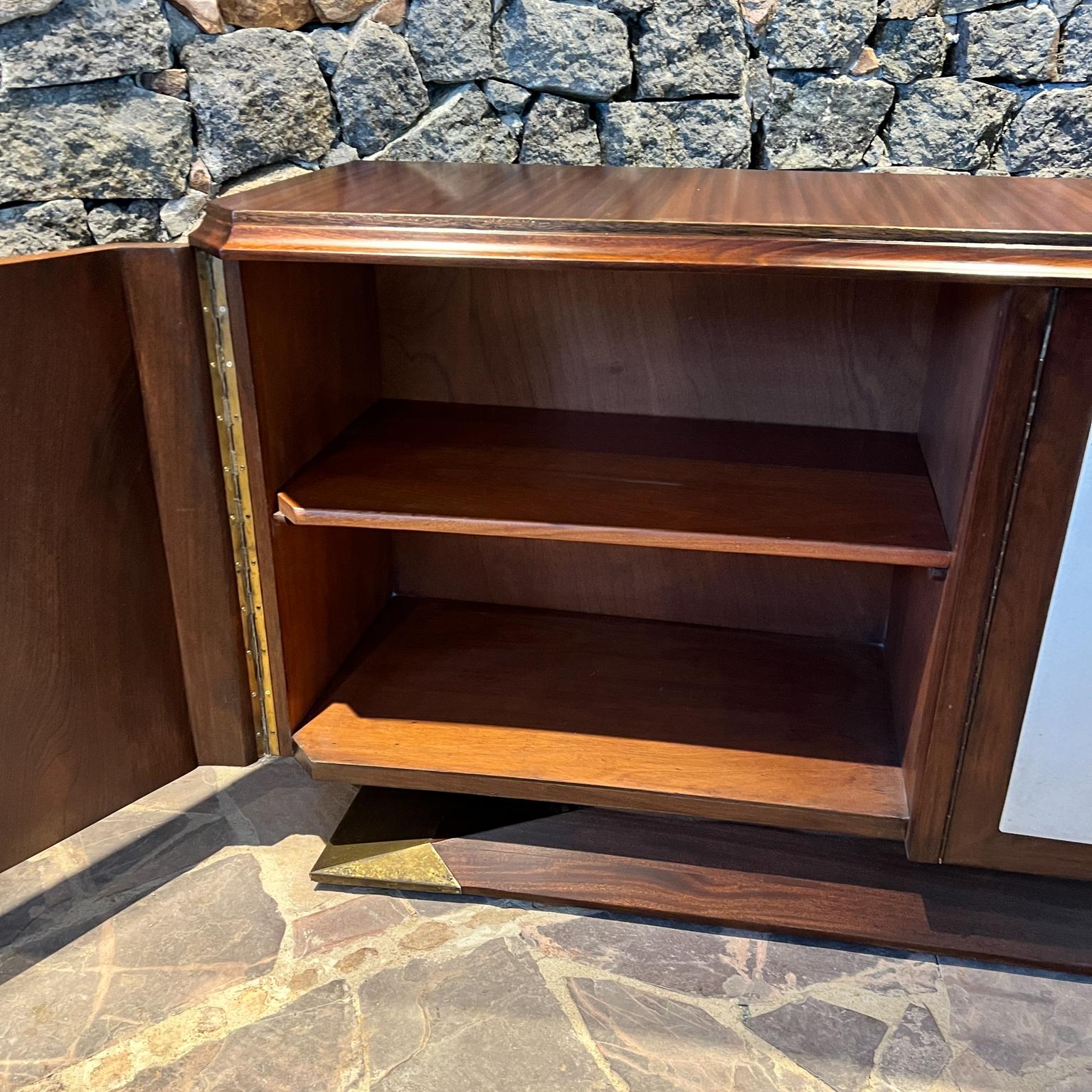 Mexican 1950s Arturo Pani Credenza Mahogany Leather and Brass Mexico For Sale
