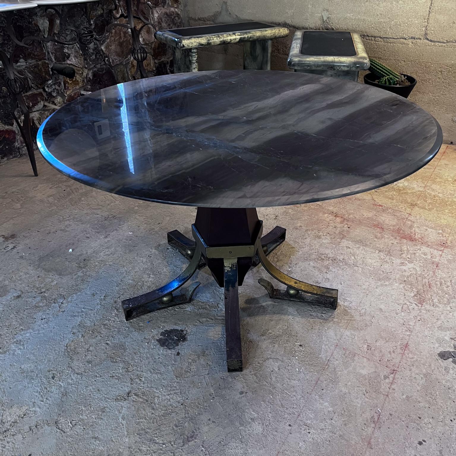 1950s Arturo Pani Forged Iron Mahogany Marble Dining Table Mexico City For Sale 4