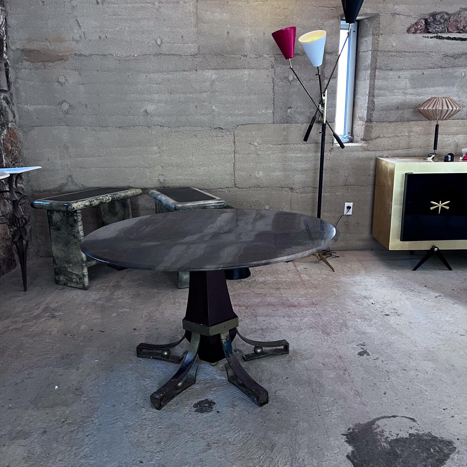 1950s Arturo Pani Forged Iron Mahogany Marble Dining Table Mexico City For Sale 7