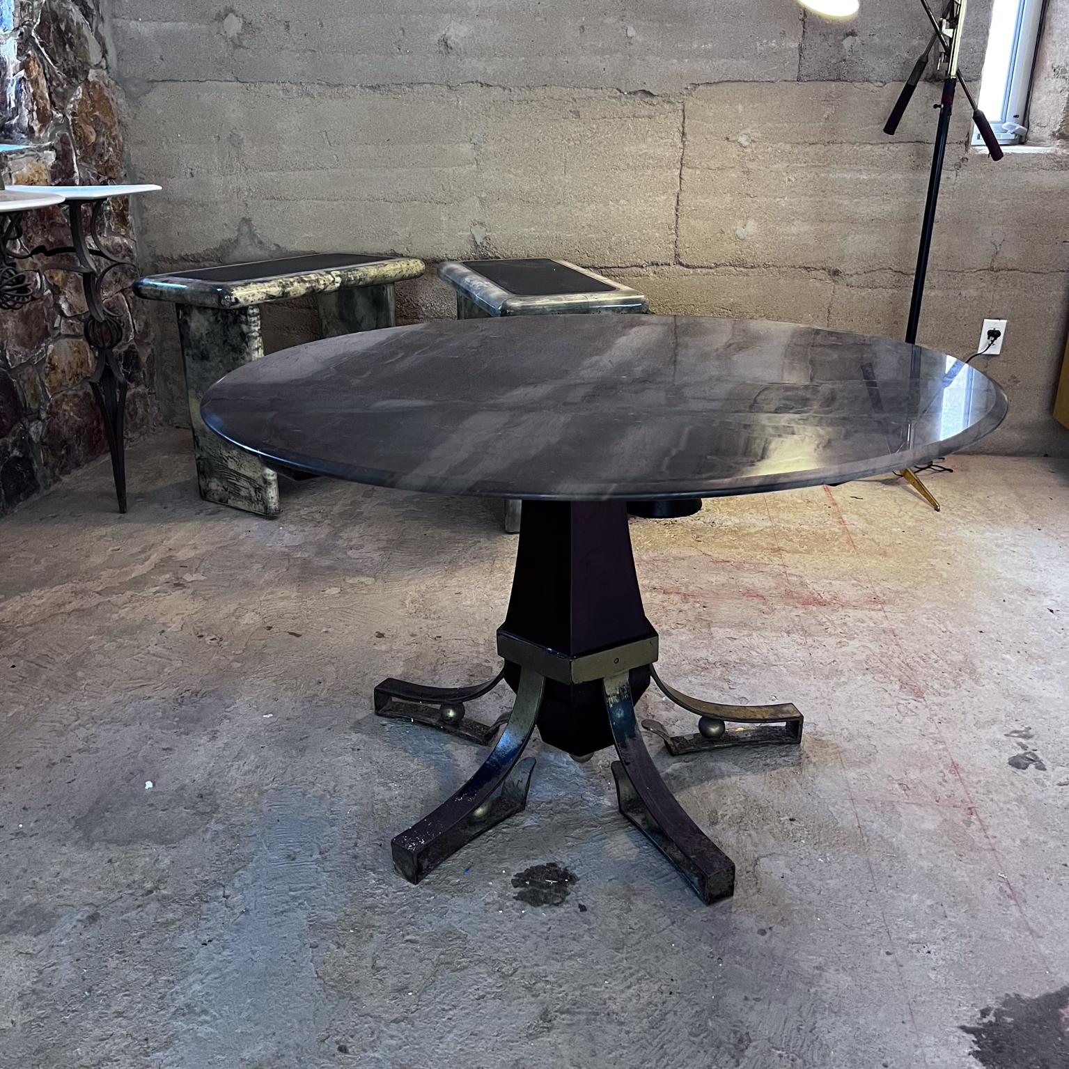 Mid-20th Century 1950s Arturo Pani Forged Iron Mahogany Marble Dining Table Mexico City For Sale