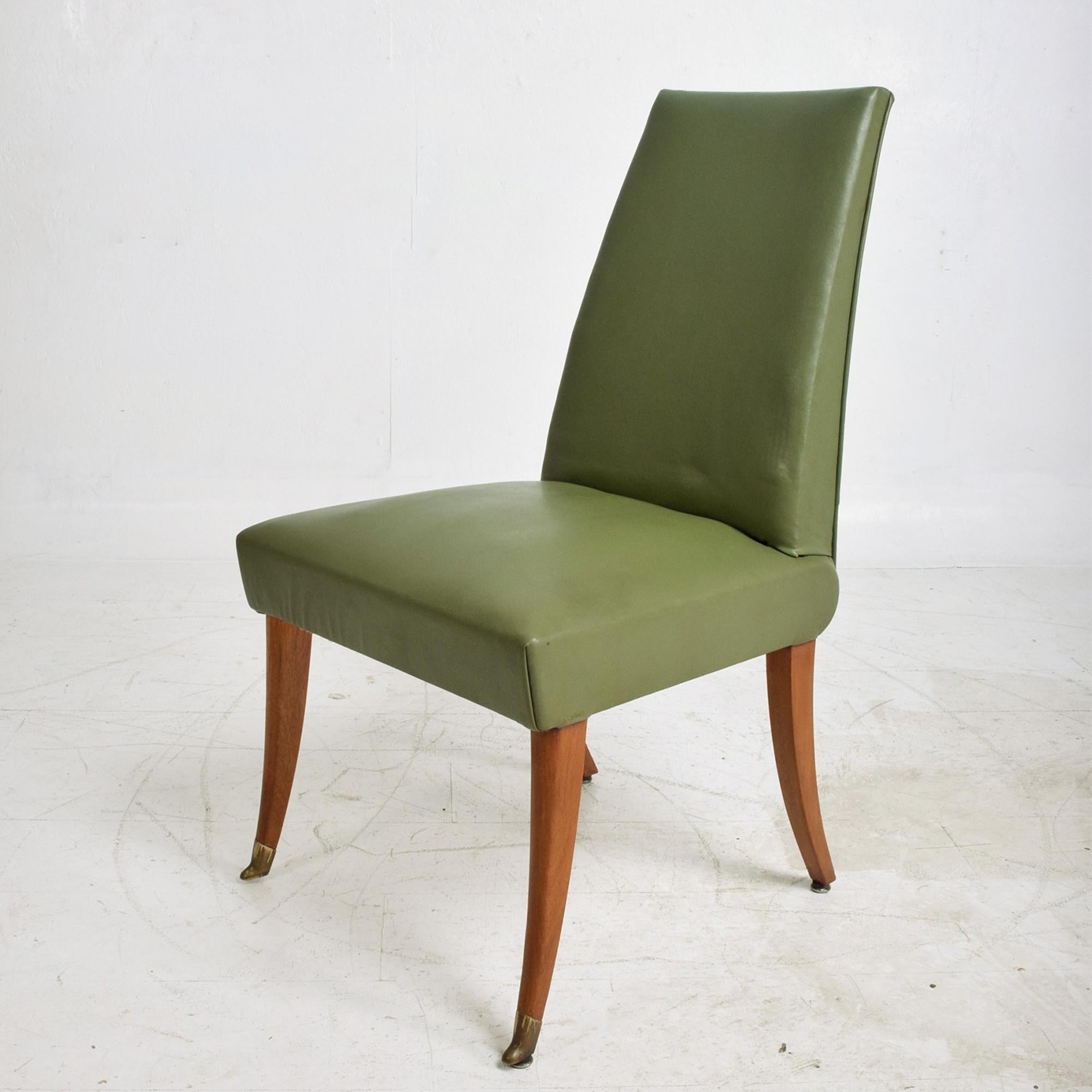 1950s Arturo Pani Eight Dining Chairs Faux Green Leather Mahogany & Brass 4