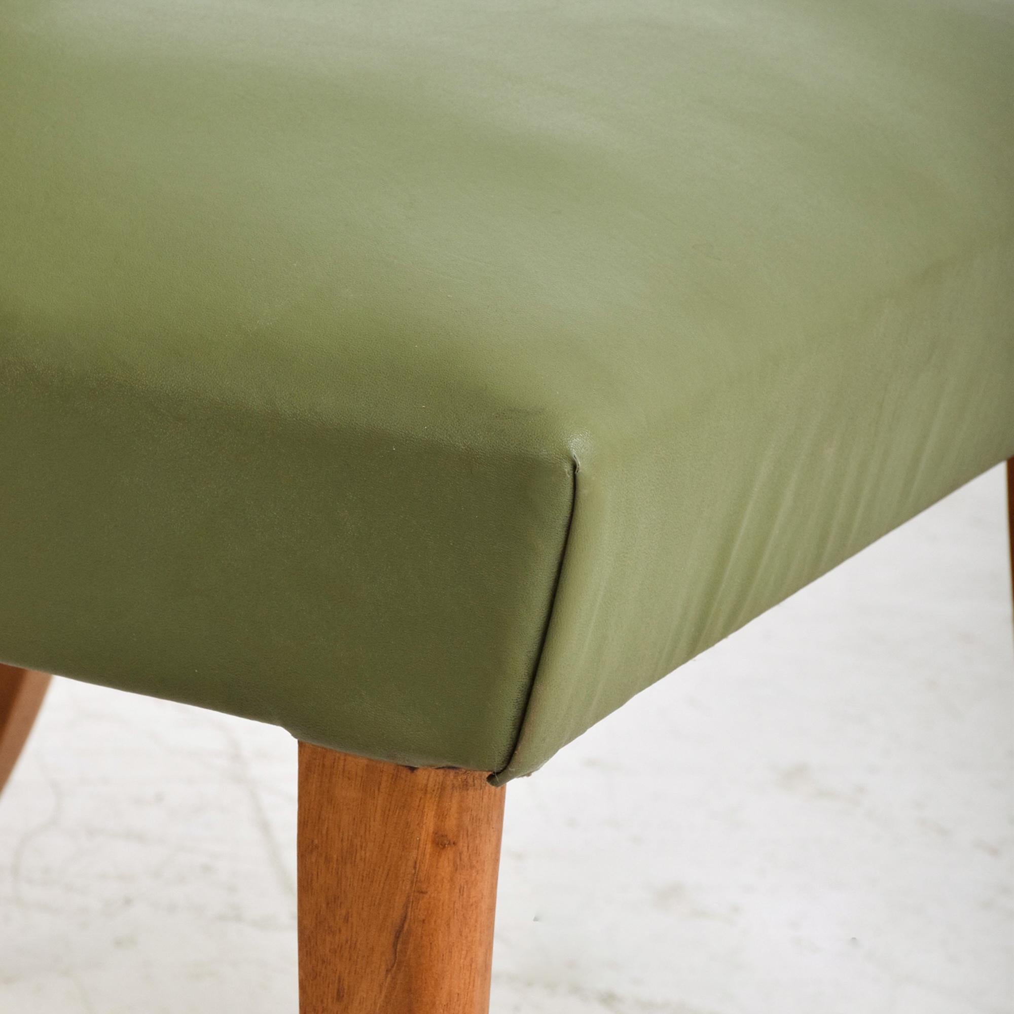 1950s Arturo Pani Eight Dining Chairs Faux Green Leather Mahogany & Brass In Good Condition In Chula Vista, CA