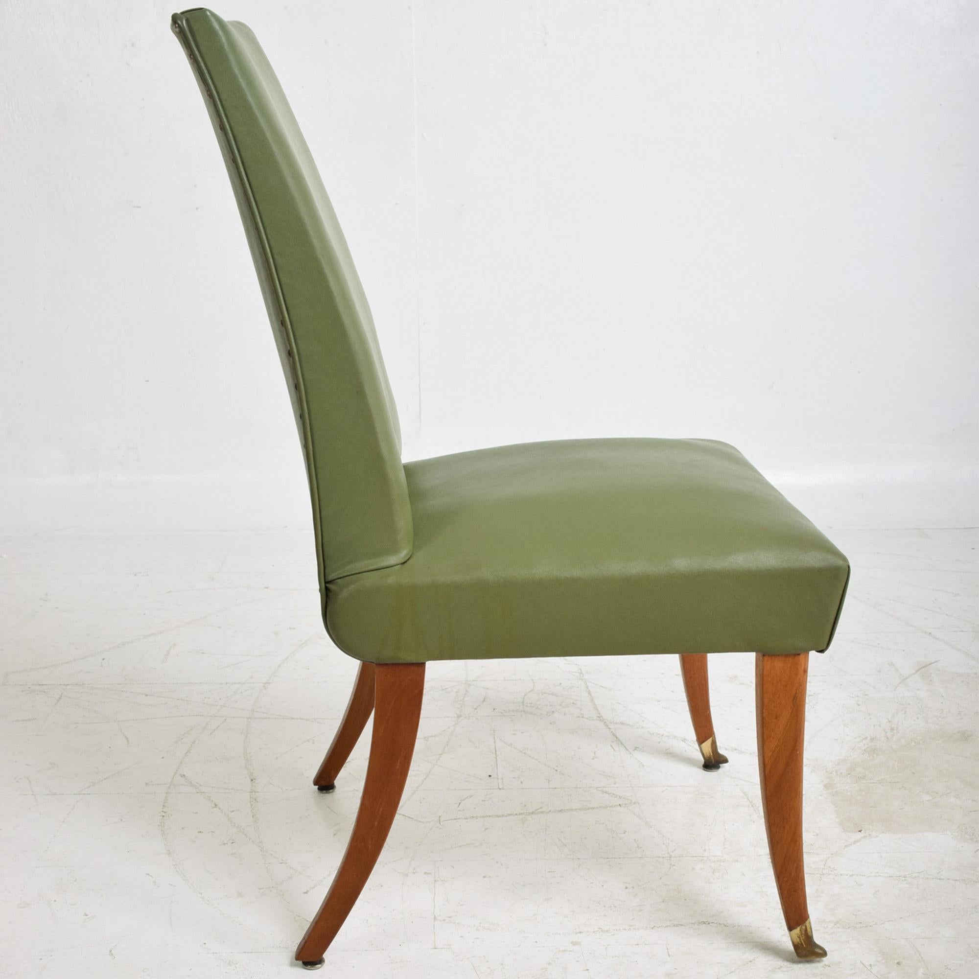 Mid-20th Century 1950s Arturo Pani Eight Dining Chairs Faux Green Leather Mahogany & Brass