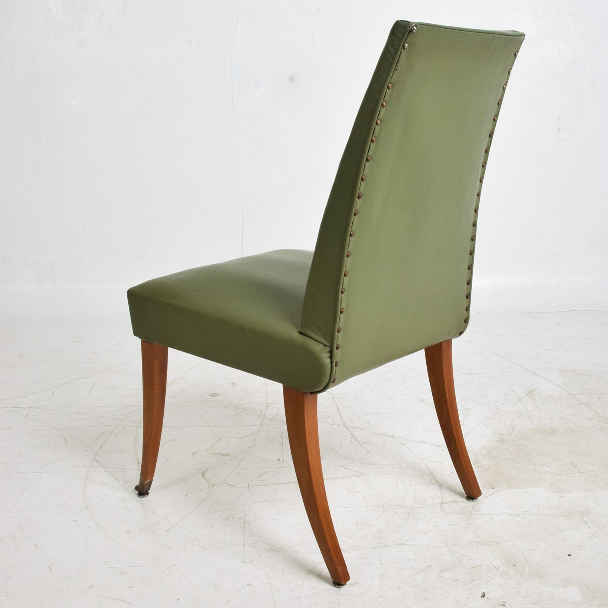 1950s Arturo Pani Eight Dining Chairs Faux Green Leather Mahogany & Brass 2