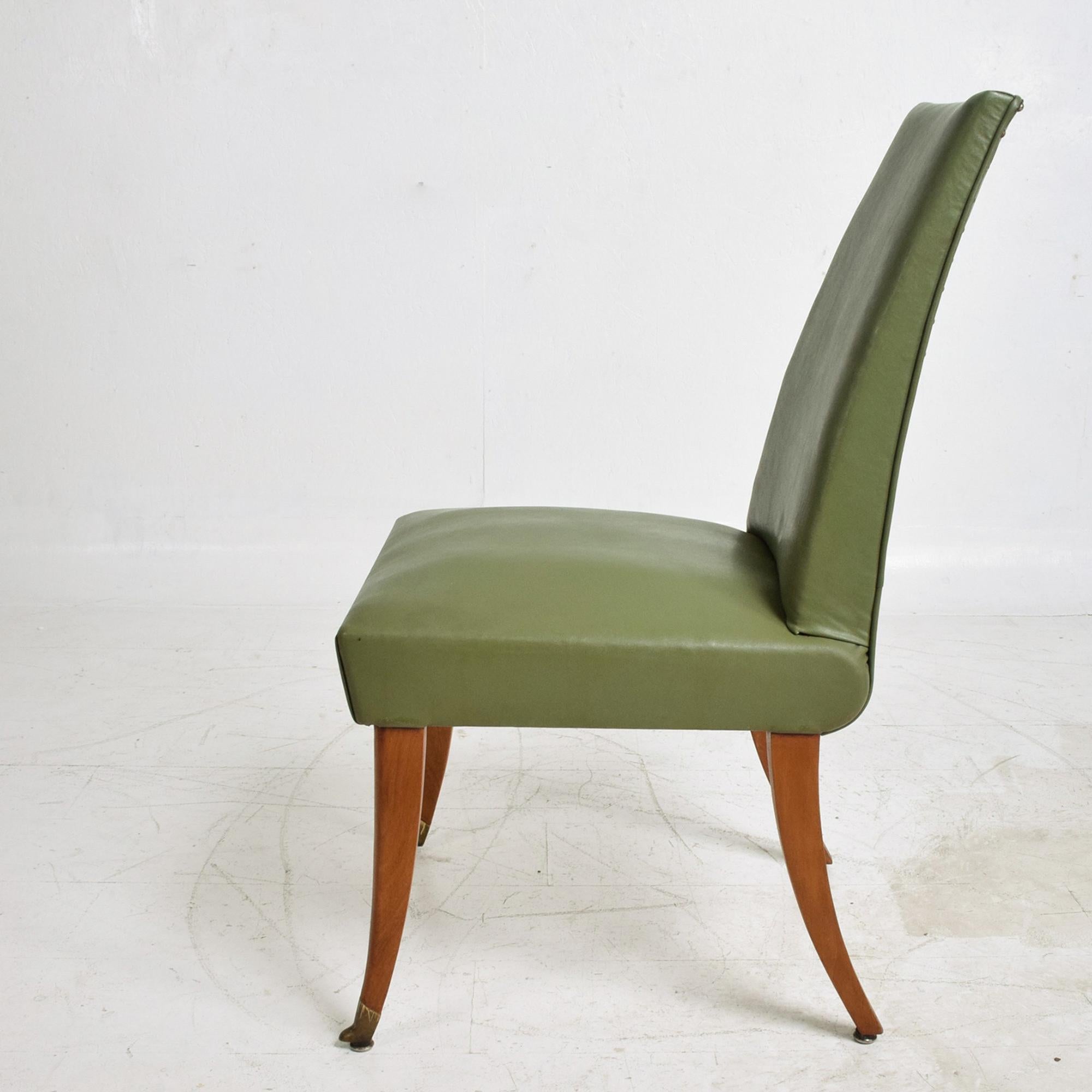 1950s Arturo Pani Eight Dining Chairs Faux Green Leather Mahogany & Brass 3