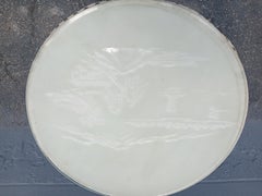 1950's Asian Chinoiserie Leather/ Carved Glass Top Drum/ Side Table