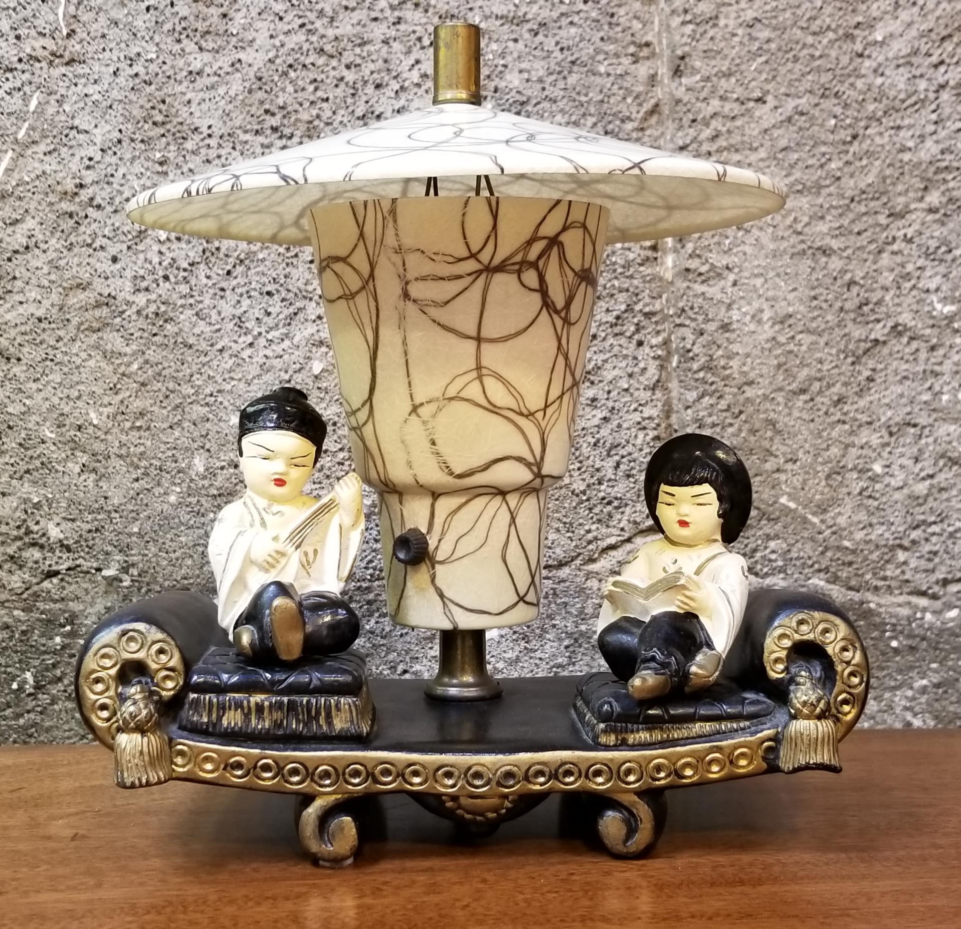 American 1950s Asian Figures TV Lamp