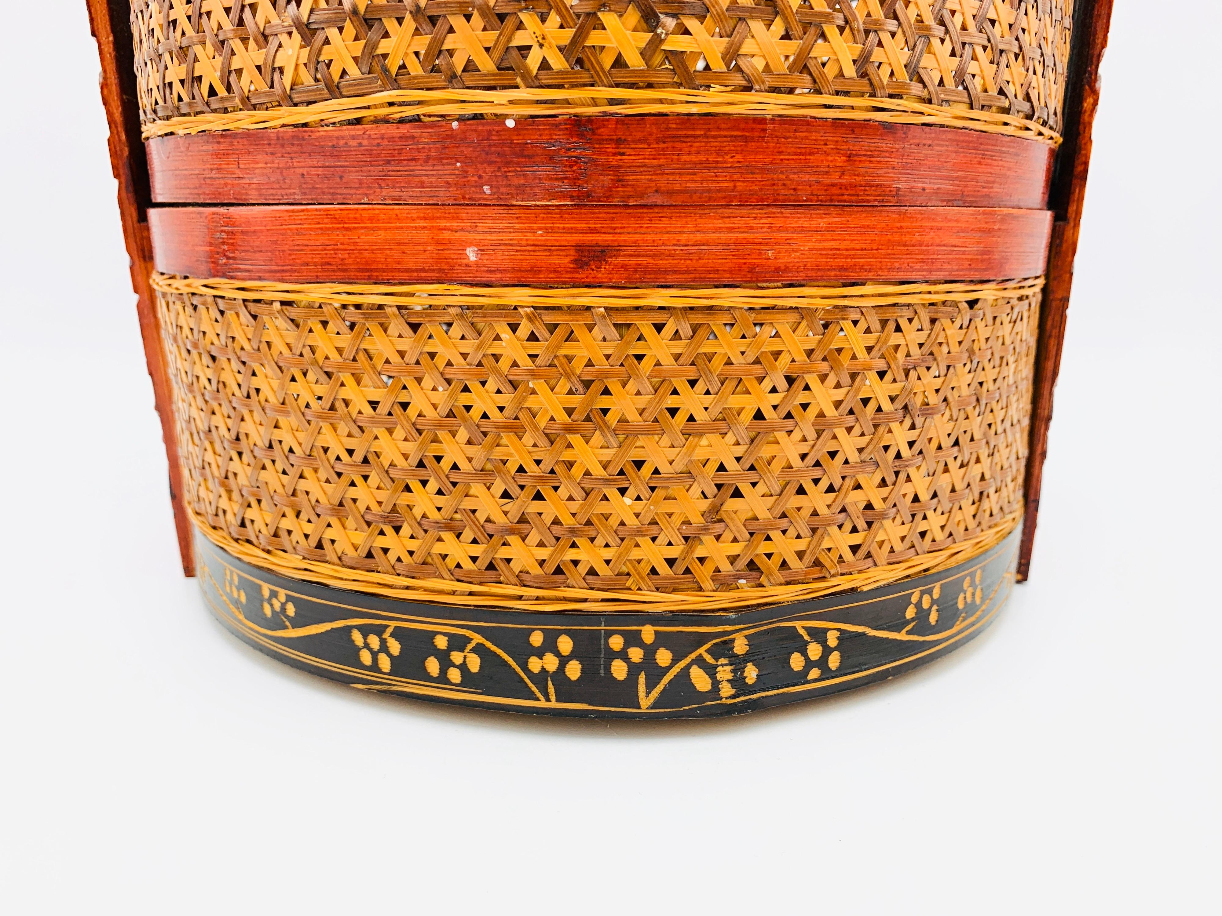 1950s Asian Grain Woven Rattan Basket Lamp 4