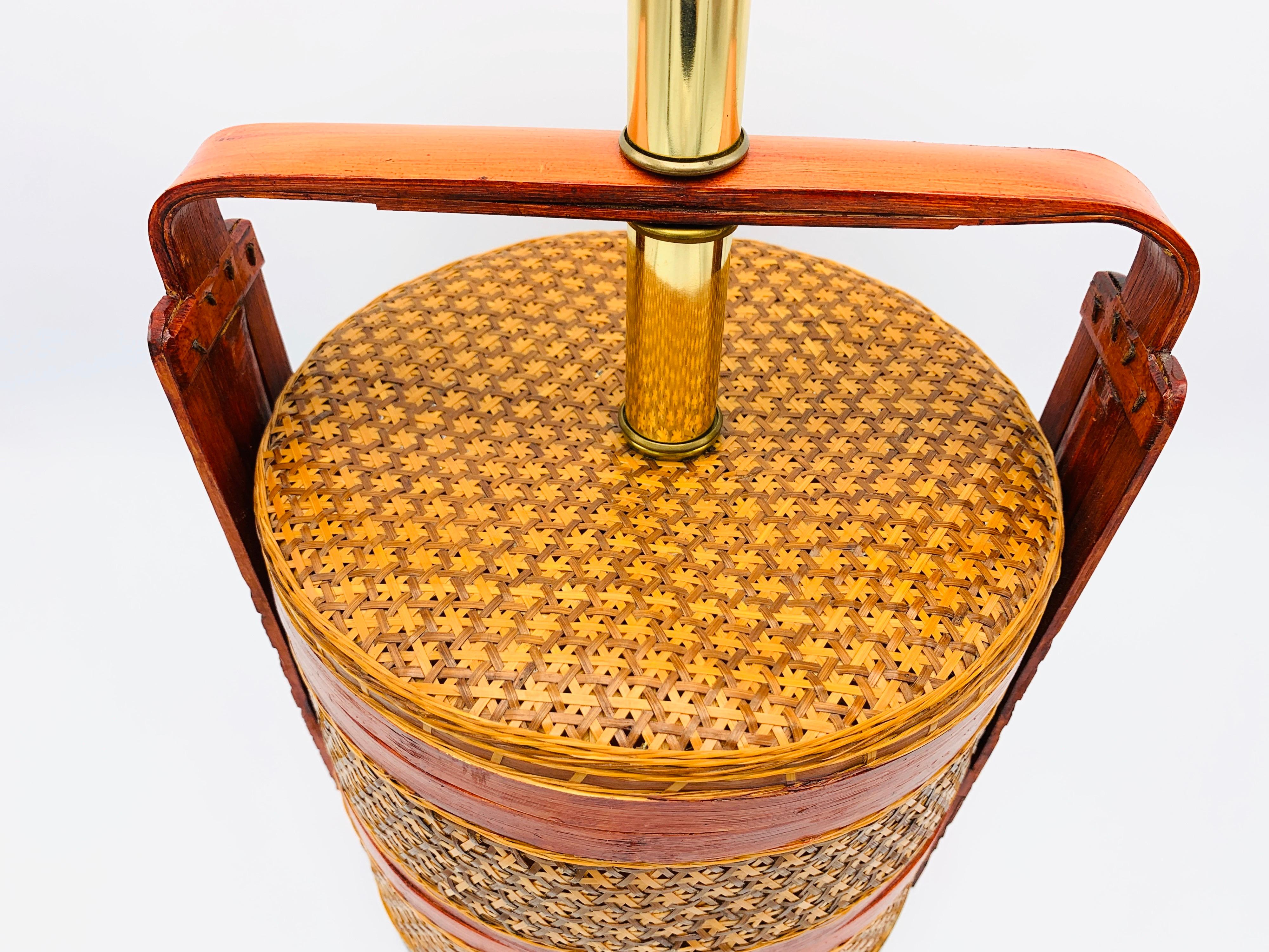 1950s Asian Grain Woven Rattan Basket Lamp 5
