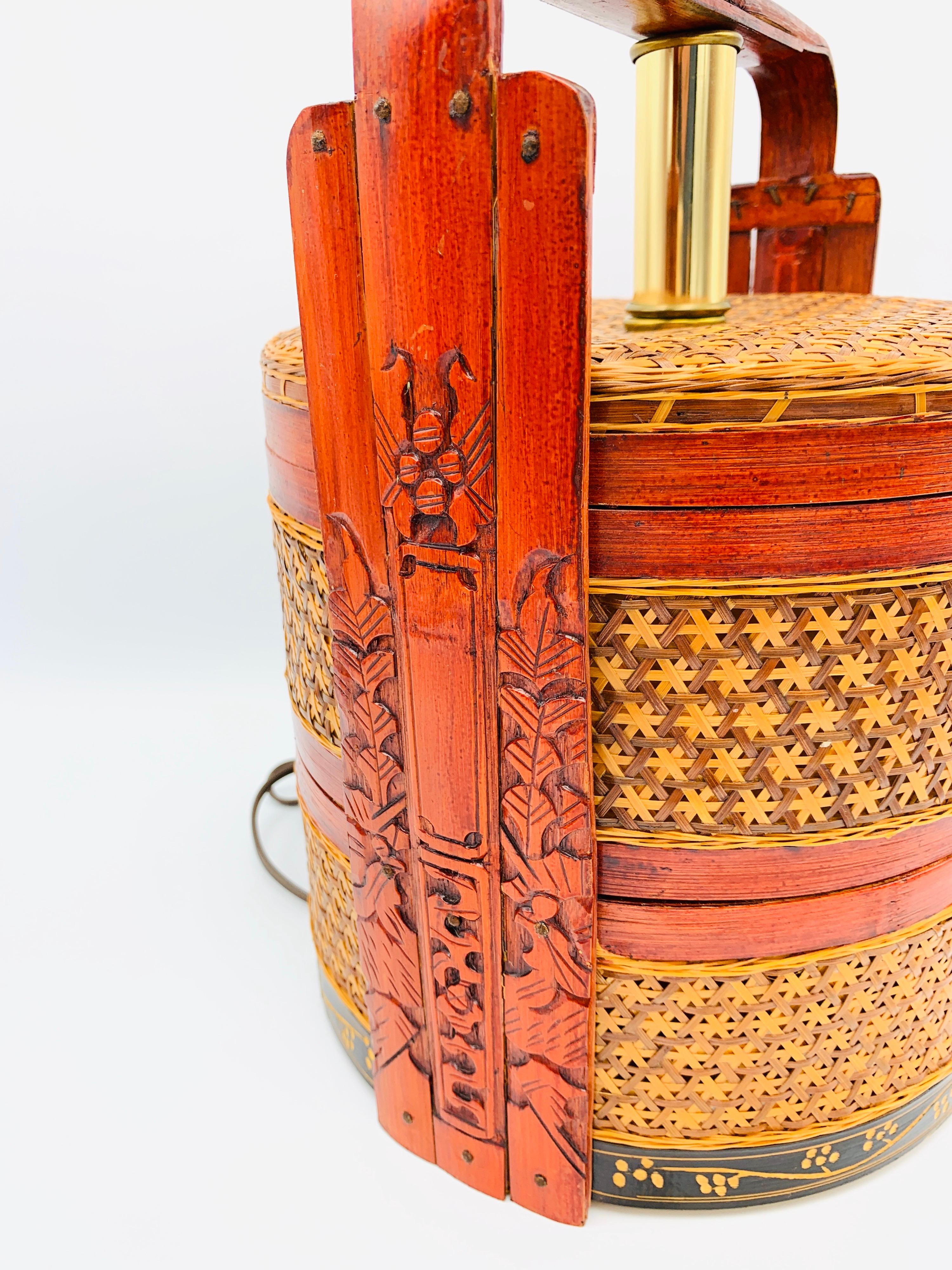 1950s Asian Grain Woven Rattan Basket Lamp 6
