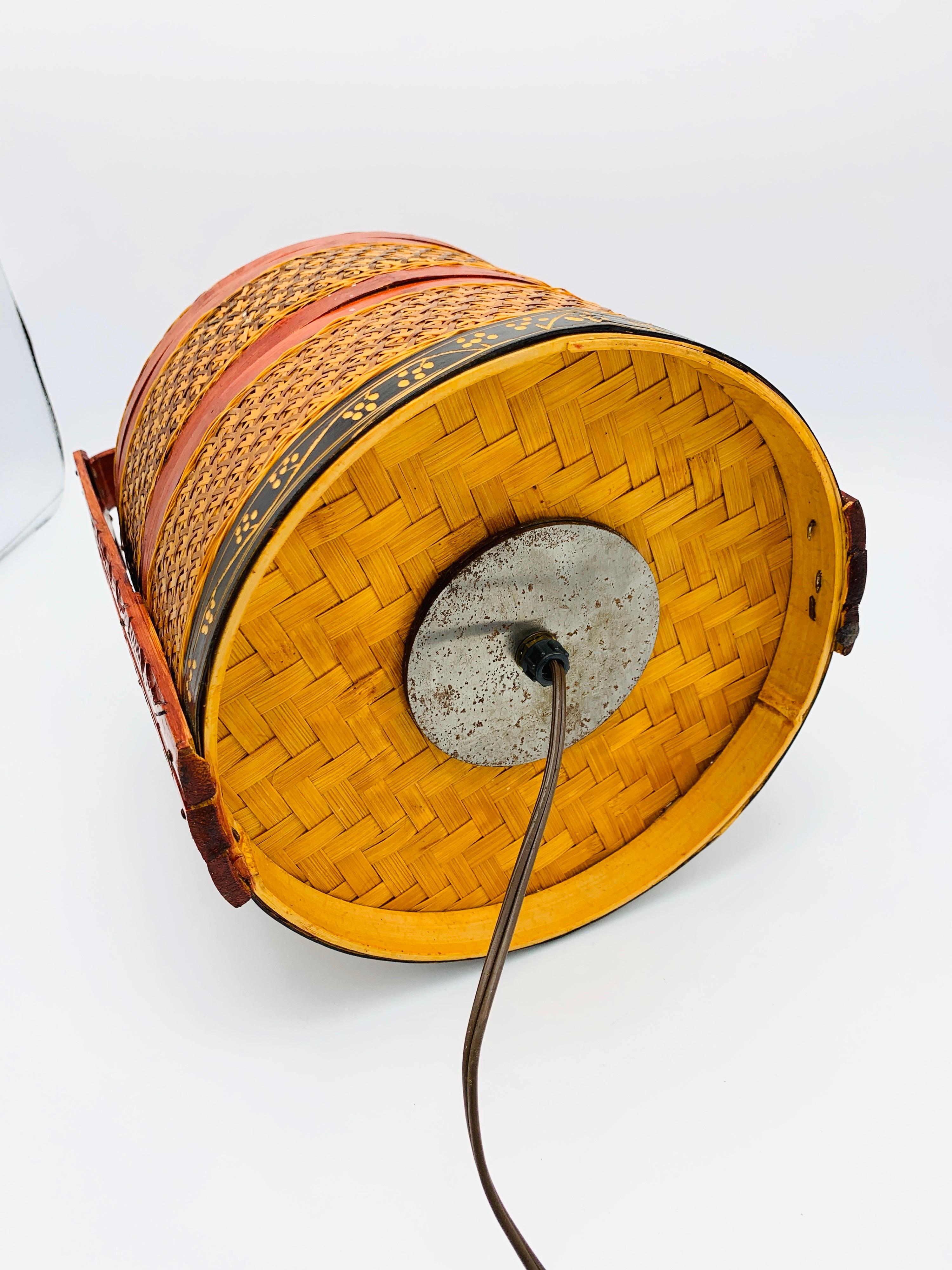 1950s Asian Grain Woven Rattan Basket Lamp 7