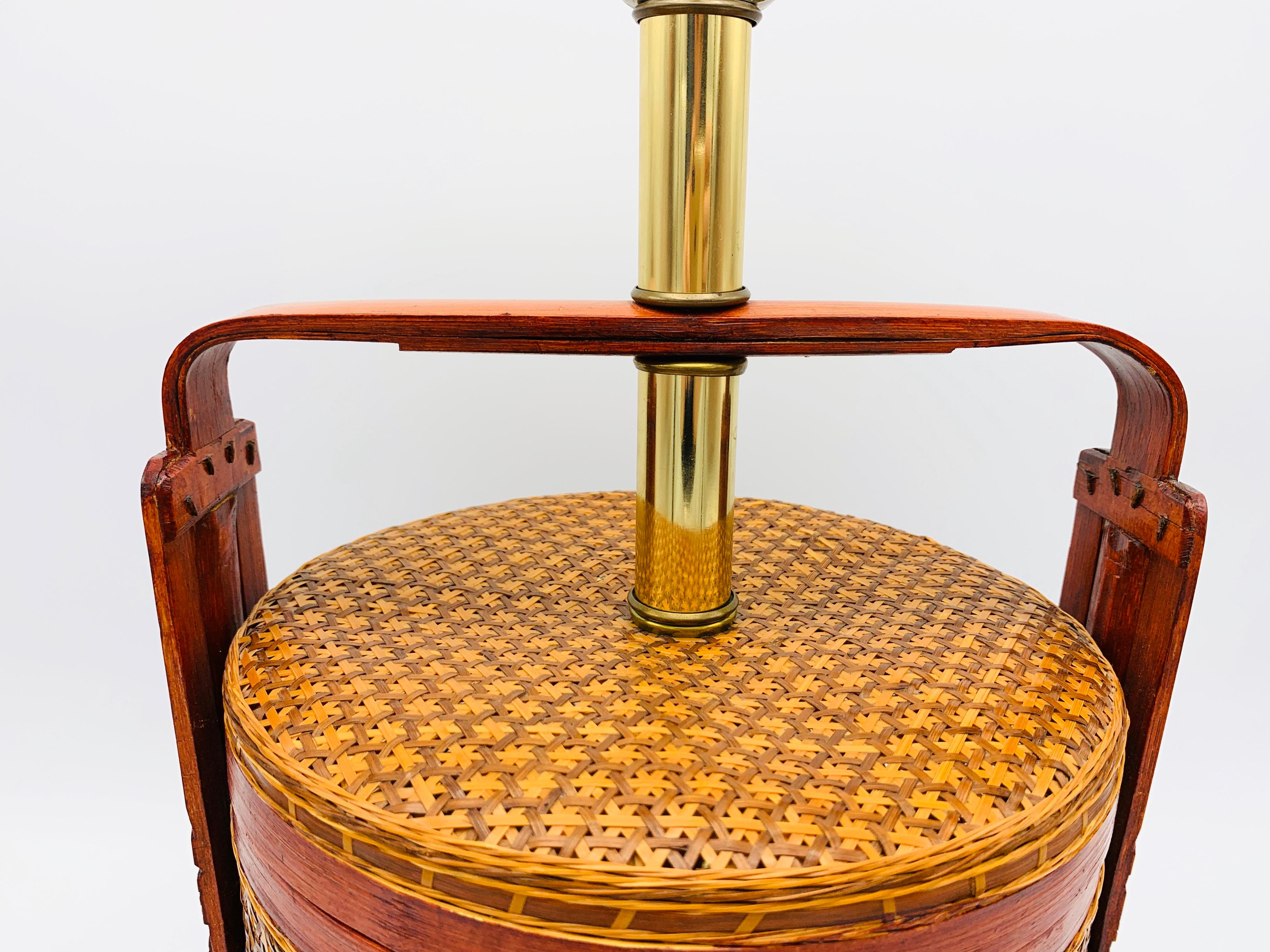1950s Asian Grain Woven Rattan Basket Lamp 1