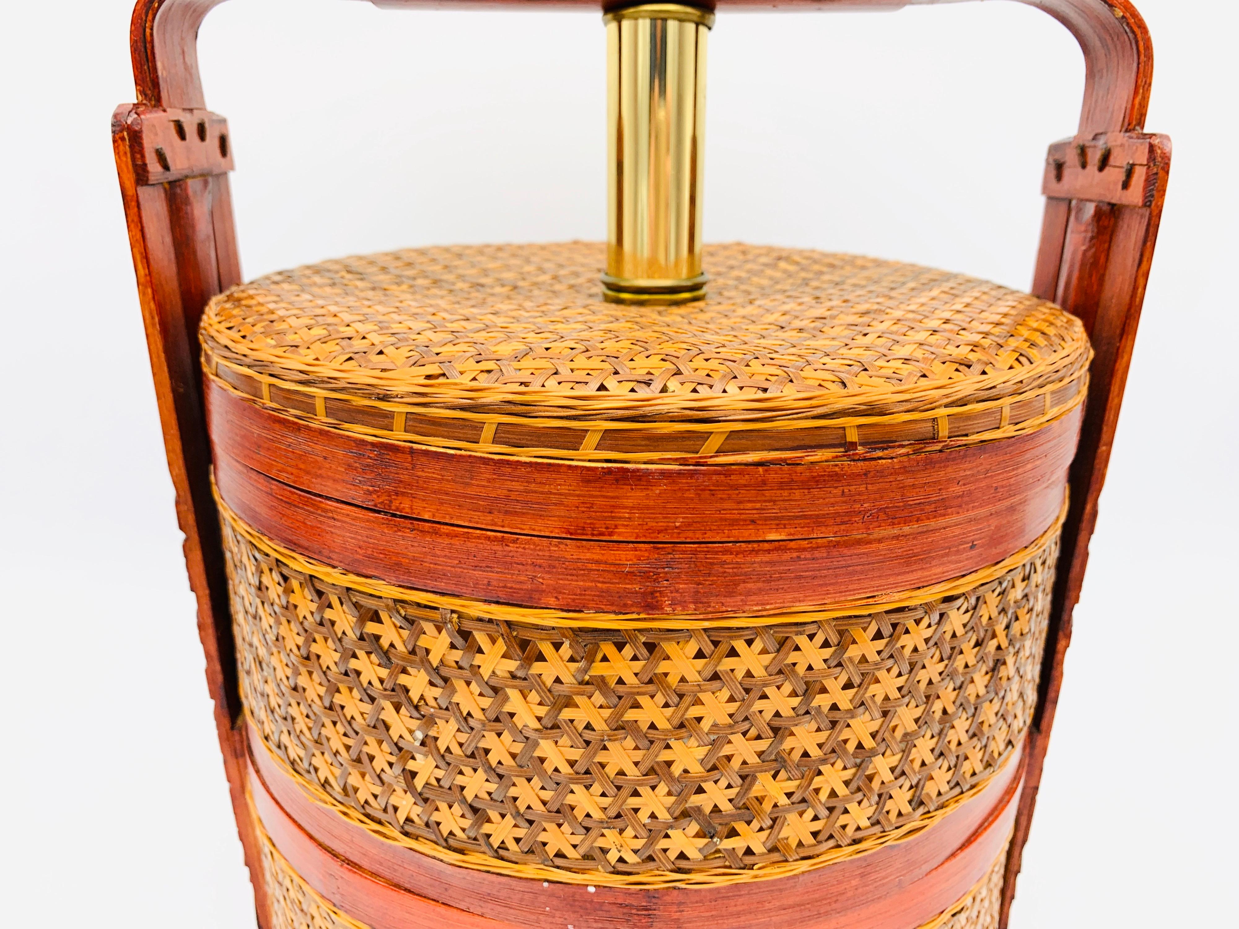 1950s Asian Grain Woven Rattan Basket Lamp 2