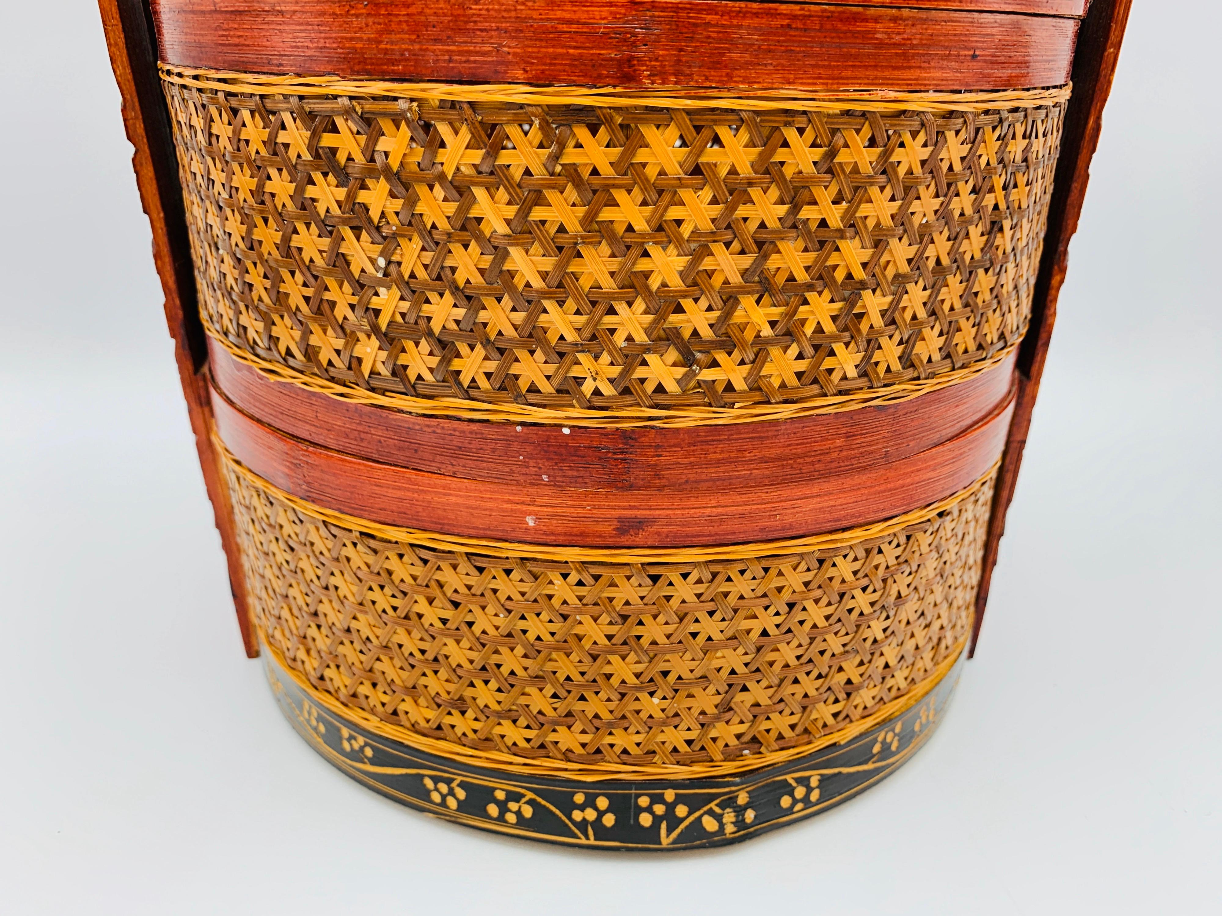 1950s Asian Grain Woven Rattan Basket Lamp 3