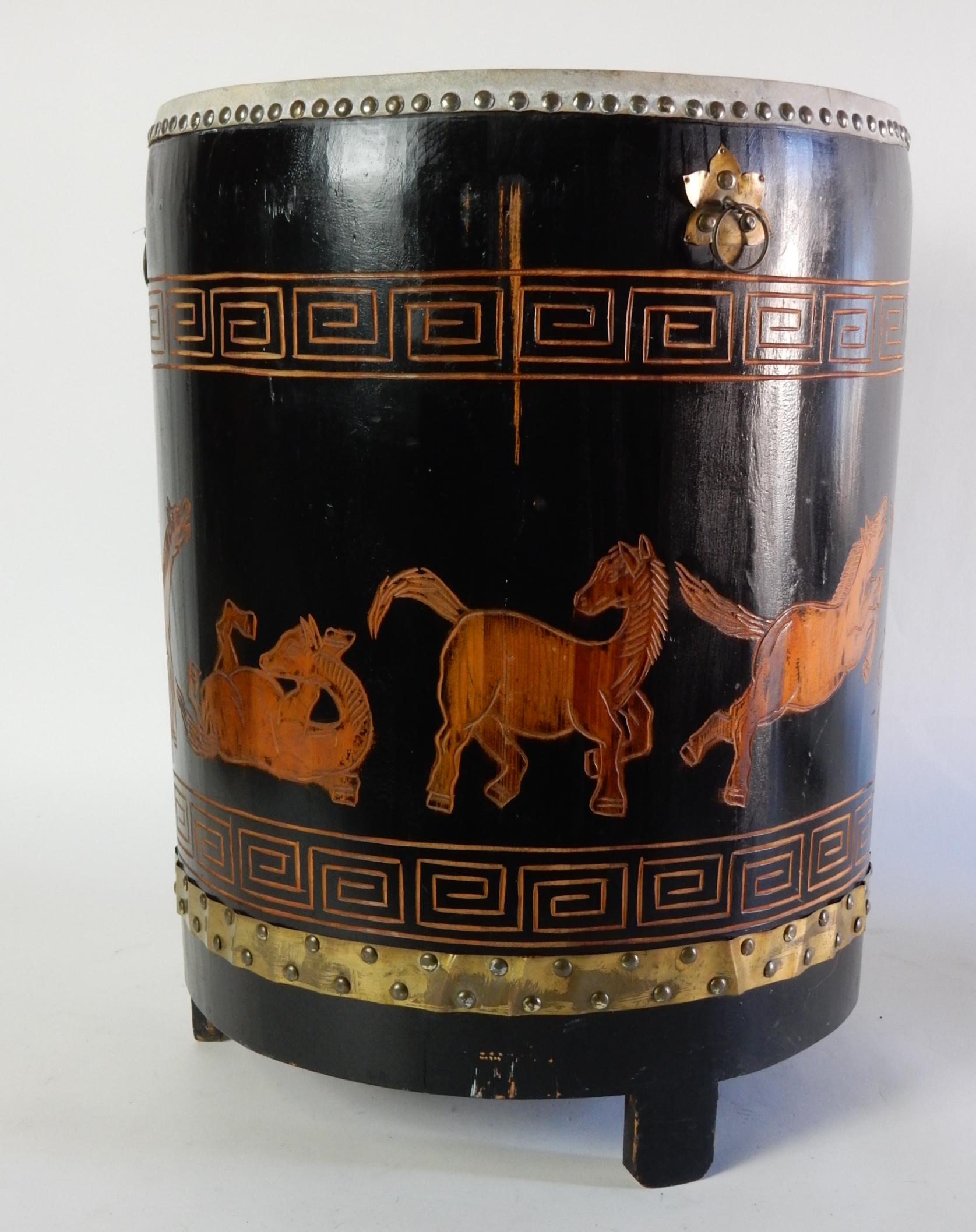 1950s Asian Painted Tang Horse Drum / Table For Sale 1