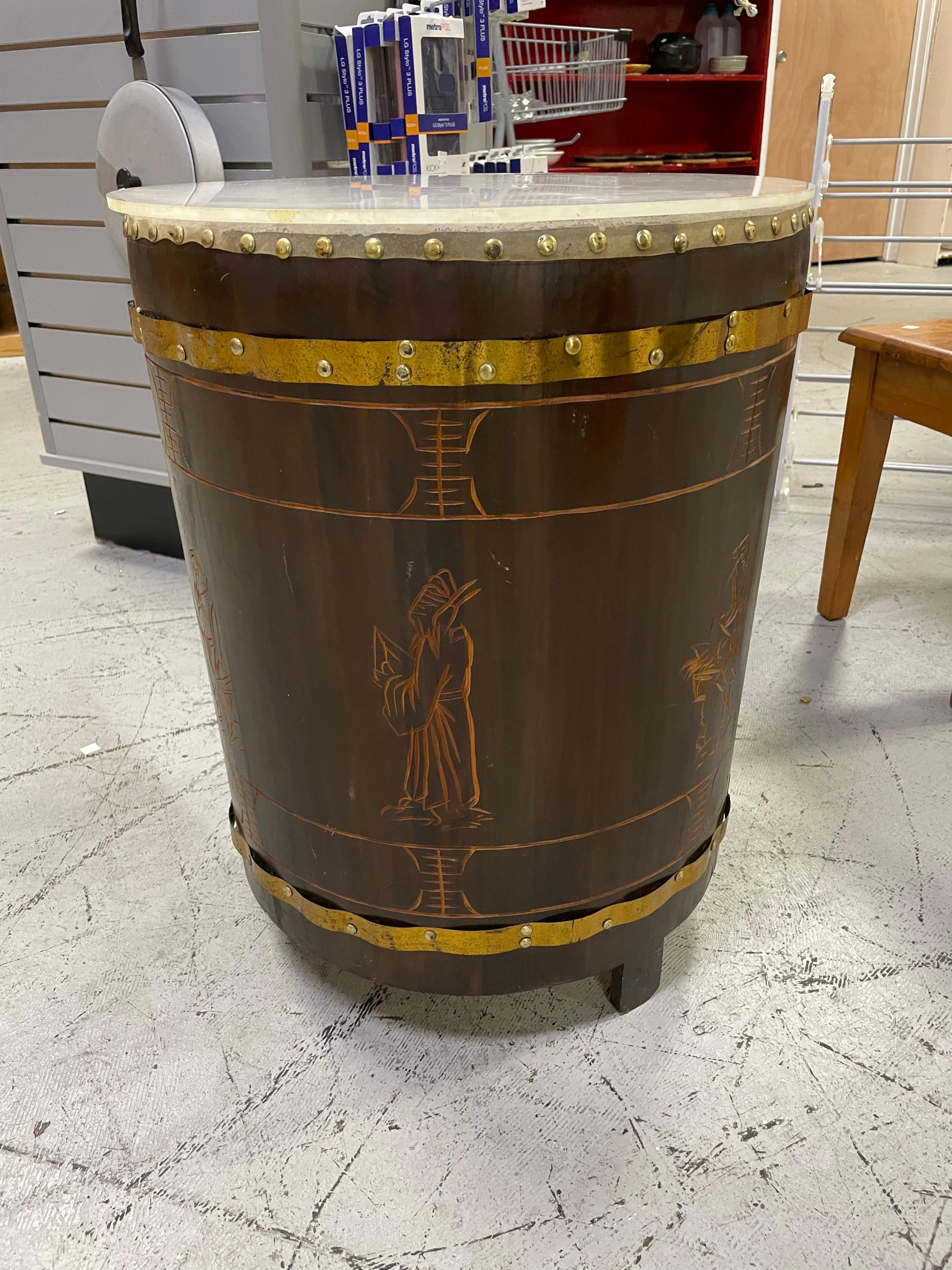 1950's Asian Wood Drum Table For Sale 5