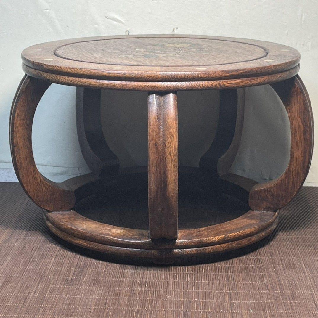 1950s Asian Wood Seat with Shell Birds Flowers In Good Condition For Sale In 景德镇市, CN