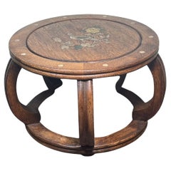 1950s Asian Wood Seat with Shell Birds Flowers