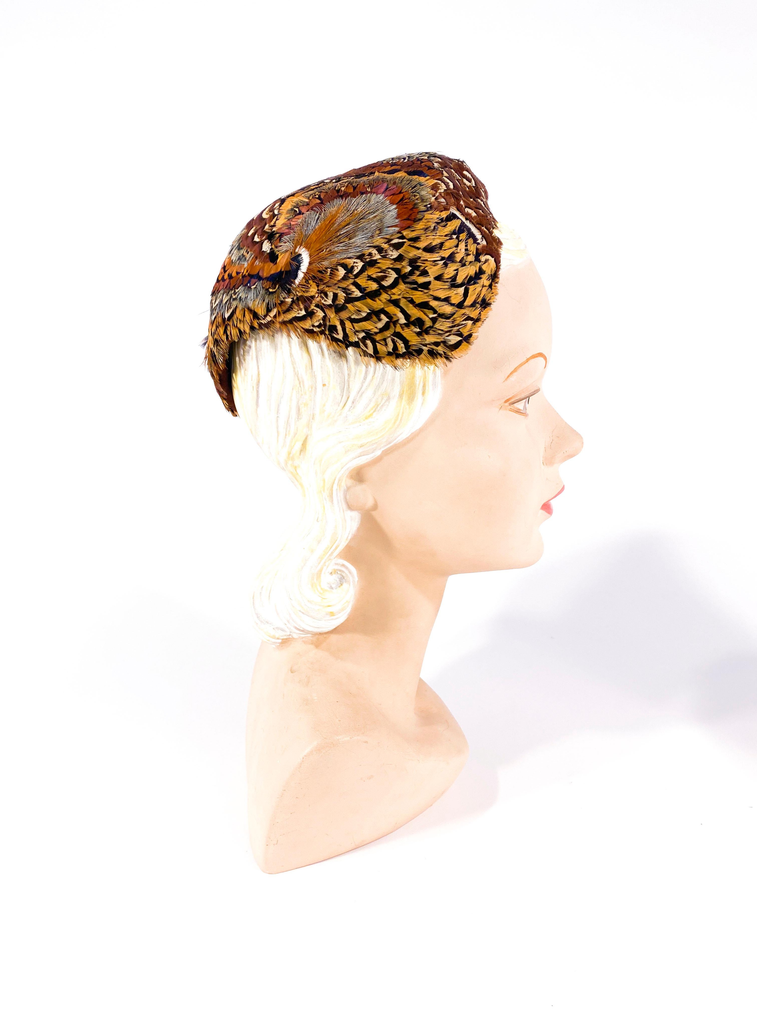 Gray 1950s Asymmetrical Pheasant Feathered Hat