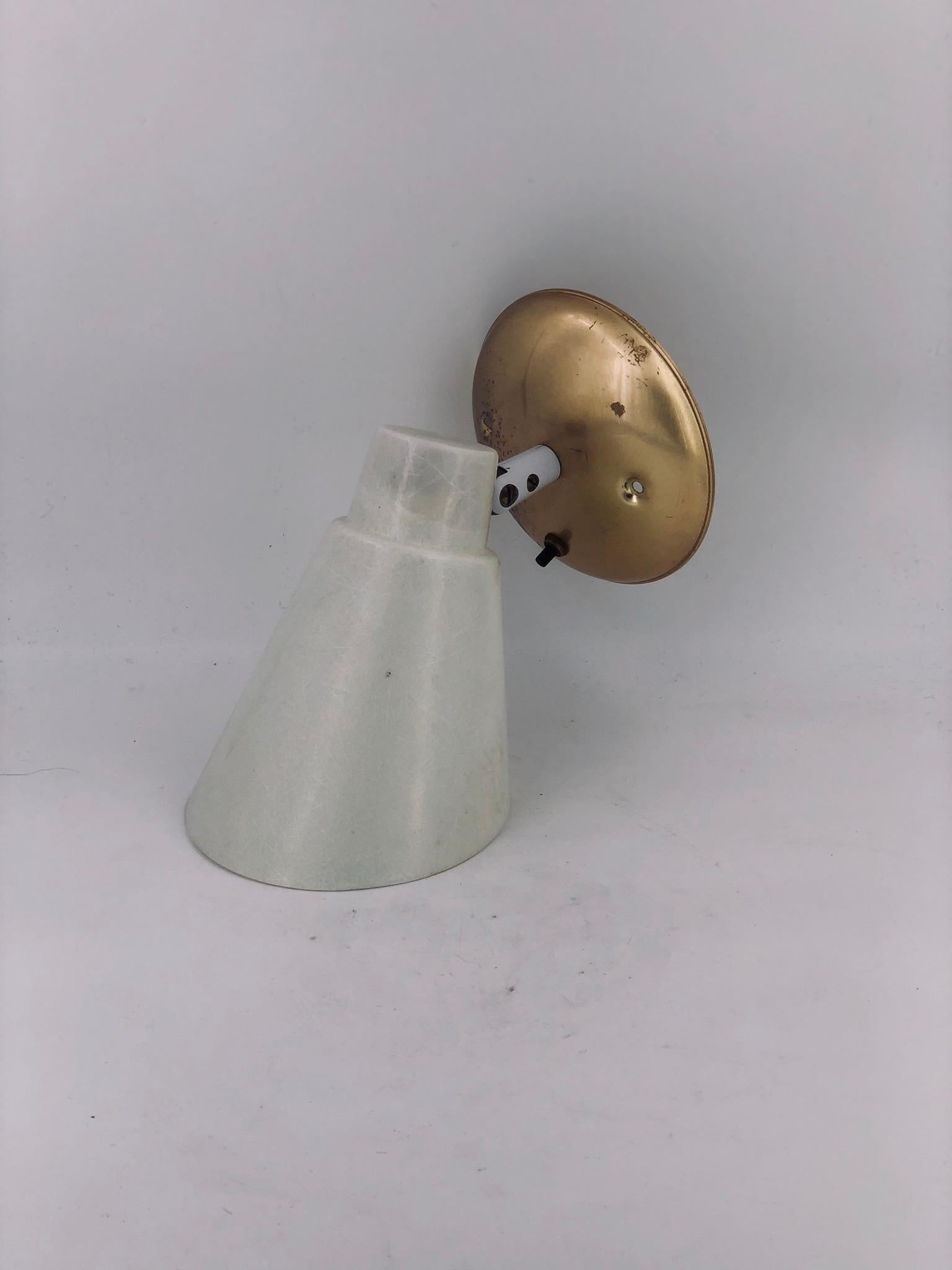 American 1950s Atomic Age Pair of Fiberglass and Brass Multidirectional Wall Sconces