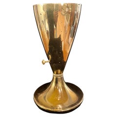 1950's Atomic Age Patinated Brass Torchiere Table Lamp Pierced Cone Shade