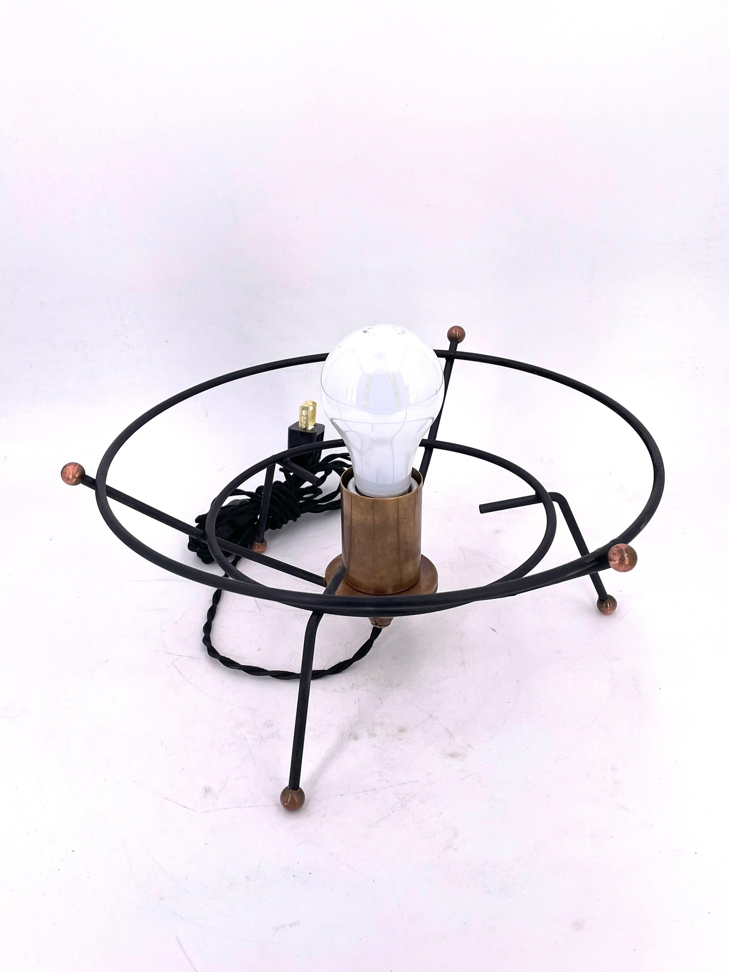 20th Century 1950's Atomic Age Rare Table Desk Lamp Iron Base on Glass Shade and Copper Balls