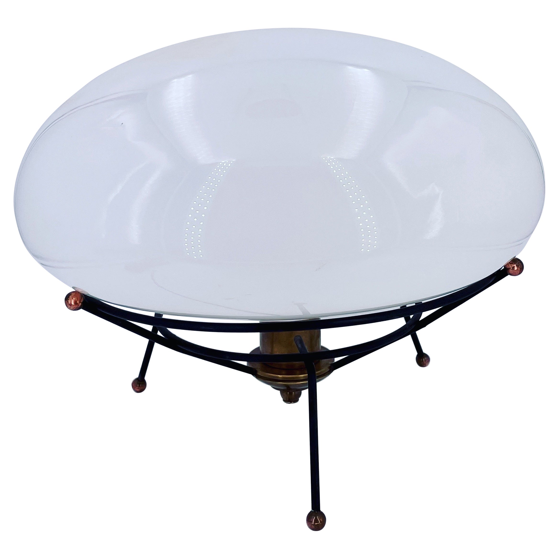 1950
s Atomic Age Rare Table Desk Lamp Iron Base on Glass Shade and Copper Balls