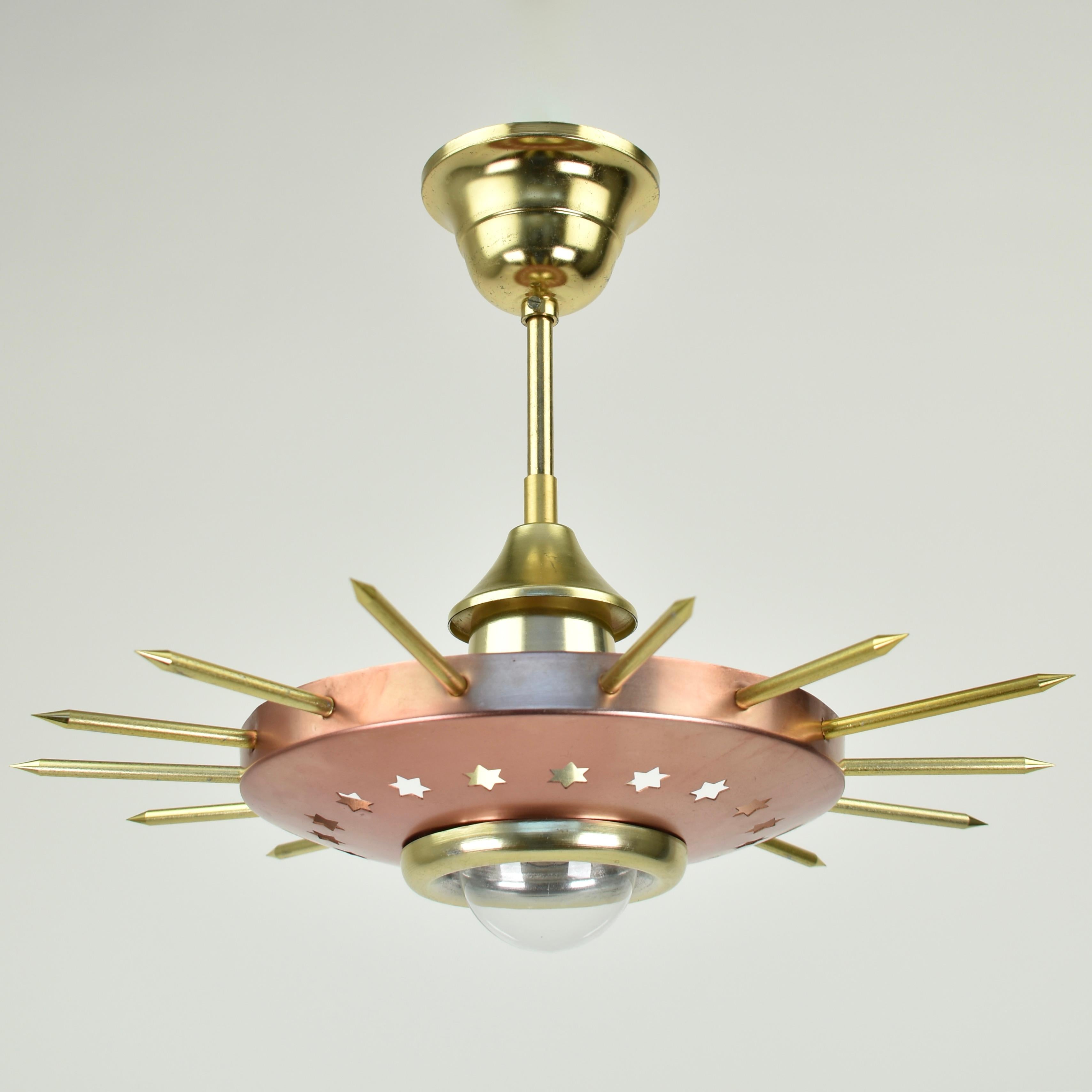 Mid-Century Modern 1950s Atomic Age Sunburst Pendant Light For Sale