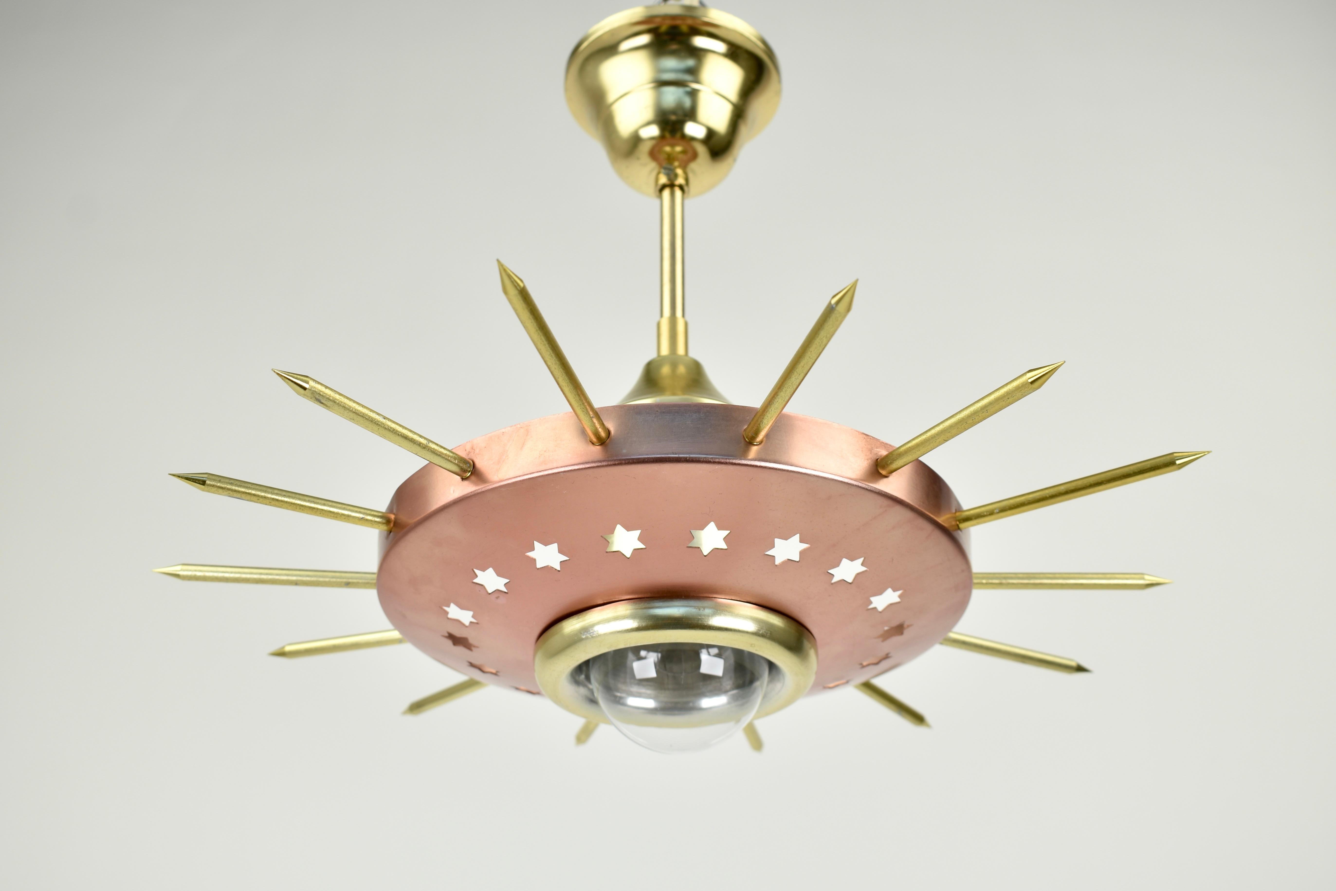 French 1950s Atomic Age Sunburst Pendant Light For Sale