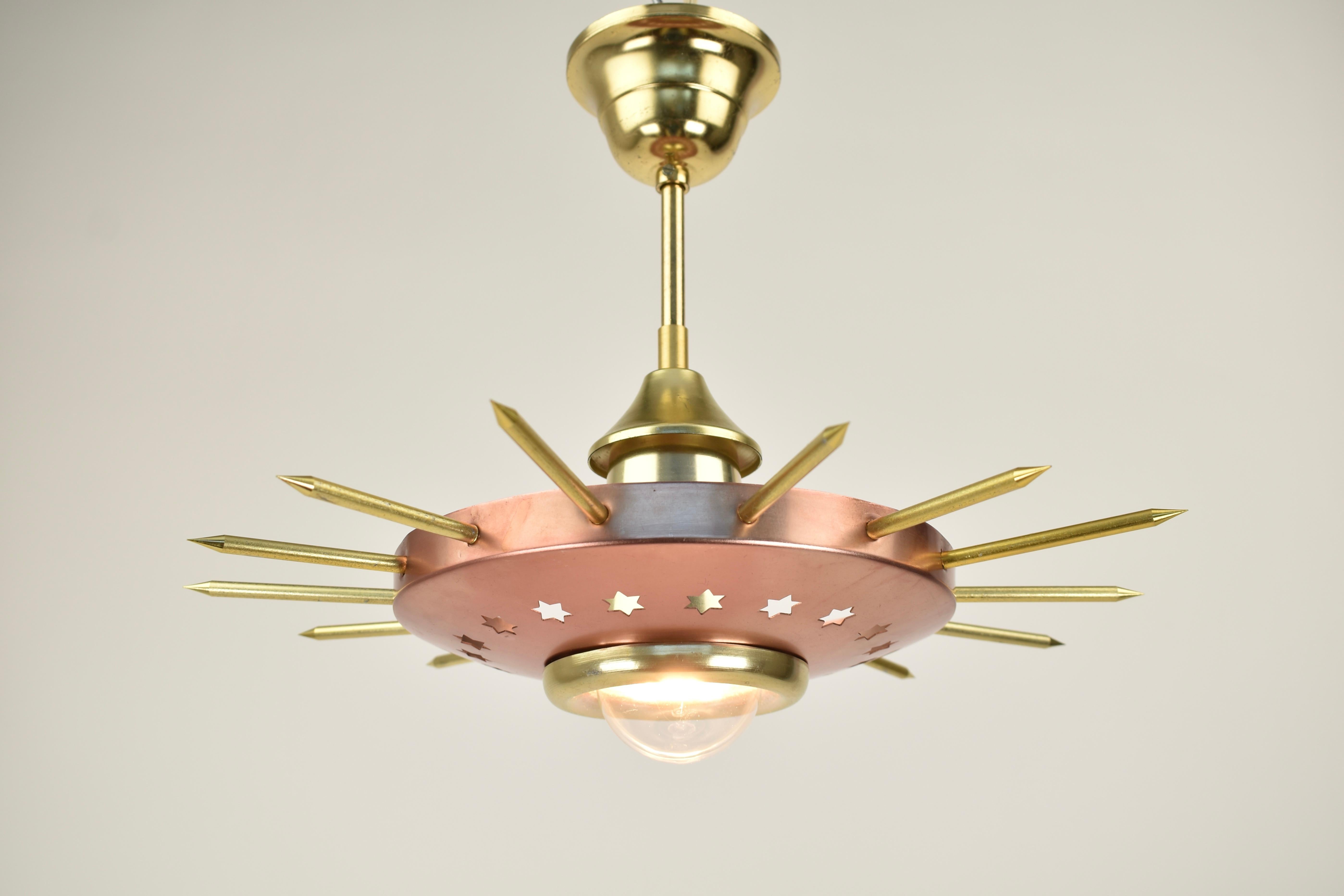 Aluminum 1950s Atomic Age Sunburst Pendant Light For Sale