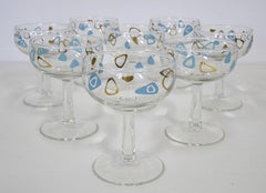 1950s Atomic Amoeba Boomerang Champagne Glasses, Set of Eight