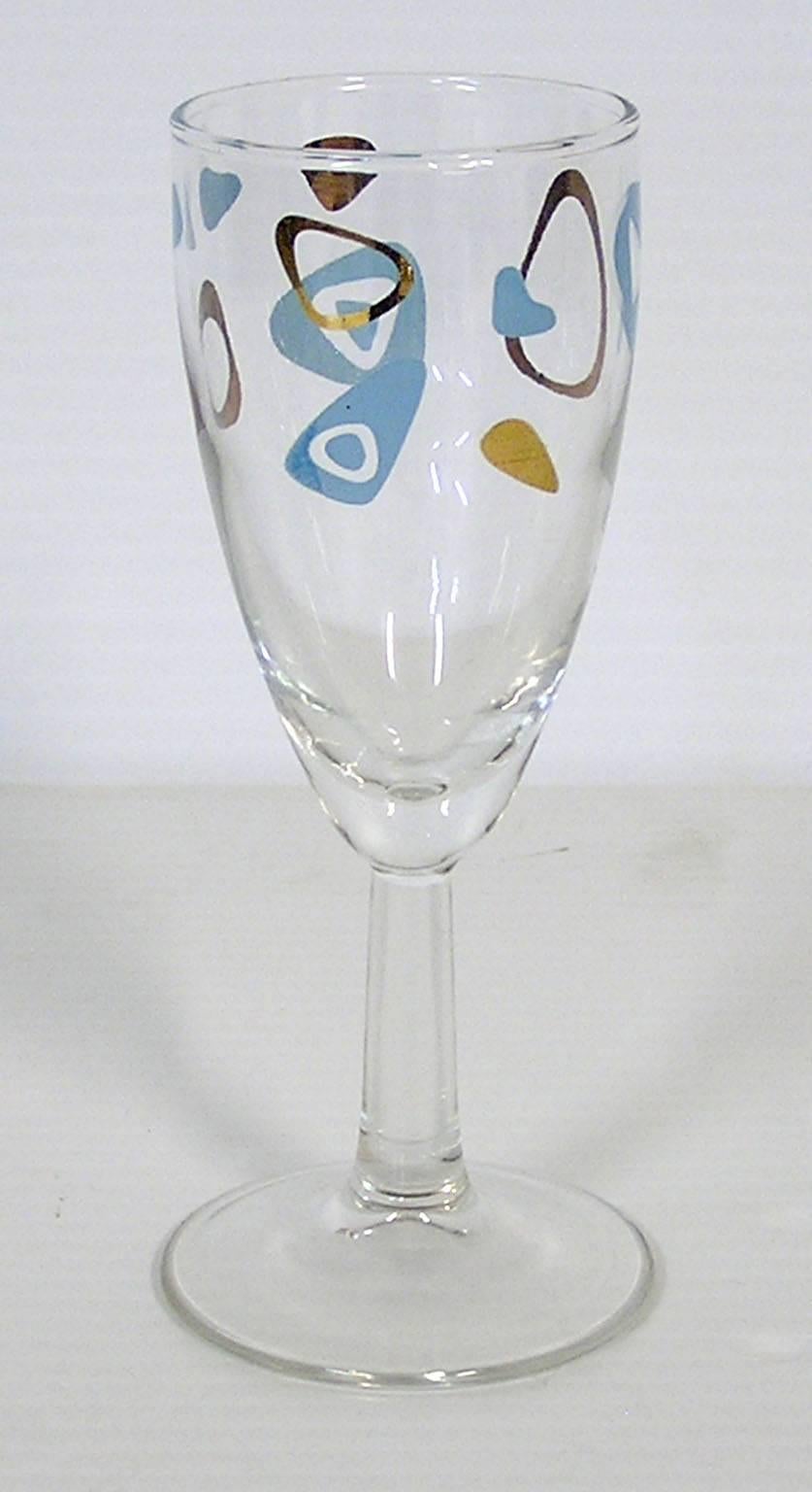 Mid-Century Modern 1950s Atomic Amoeba Boomerang Fluted Wine Glasses, Set of Eight