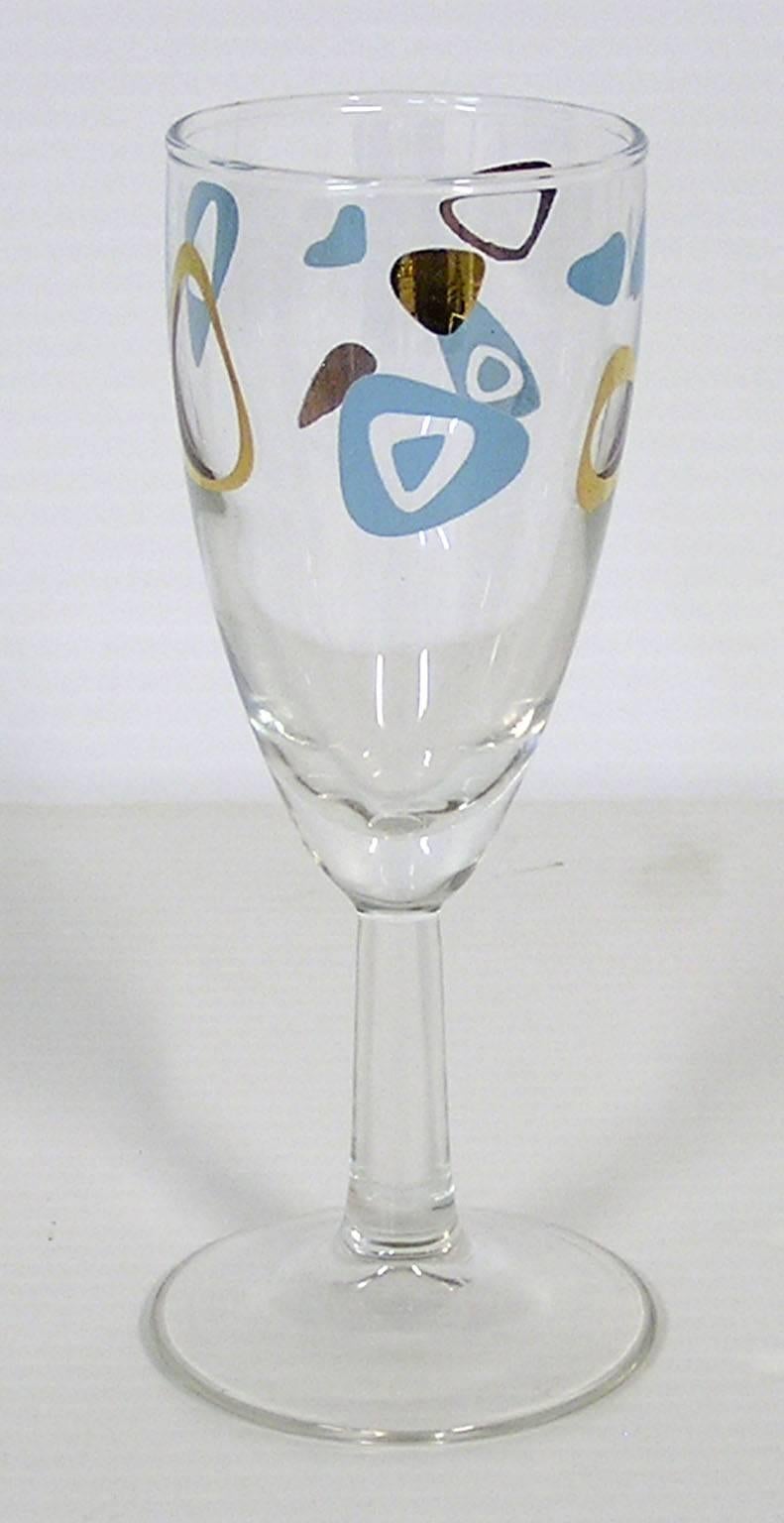 American 1950s Atomic Amoeba Boomerang Fluted Wine Glasses, Set of Eight