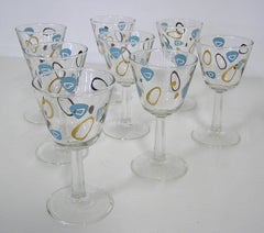 1950s Atomic Amoeba Boomerang Wine Glasses, Set of Eight
