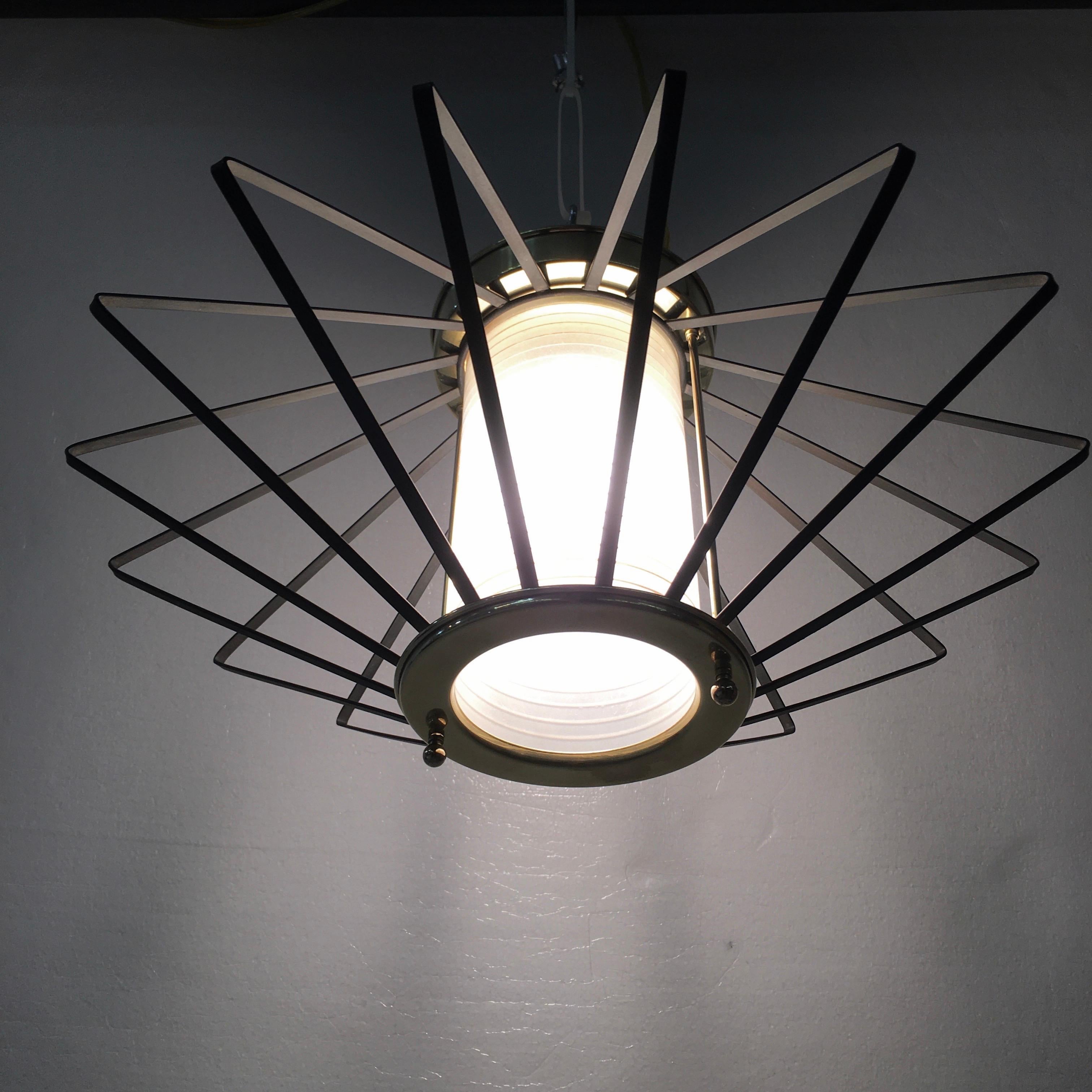 Brass 1950s Atomic Ceiling Mounted Light For Sale
