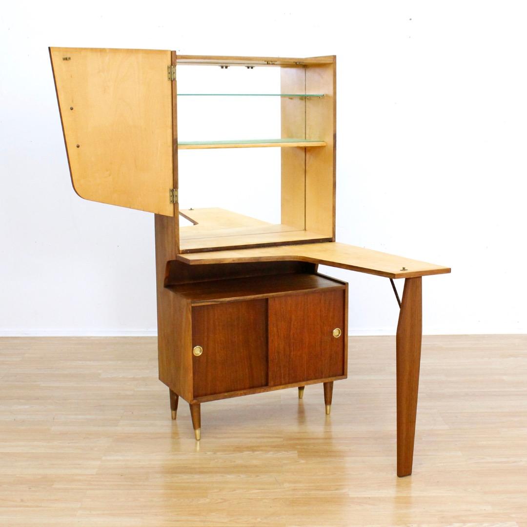 1950s Atomic Drop Down Liquor Cabinet Dry Bar Moderno de mediados de siglo en venta